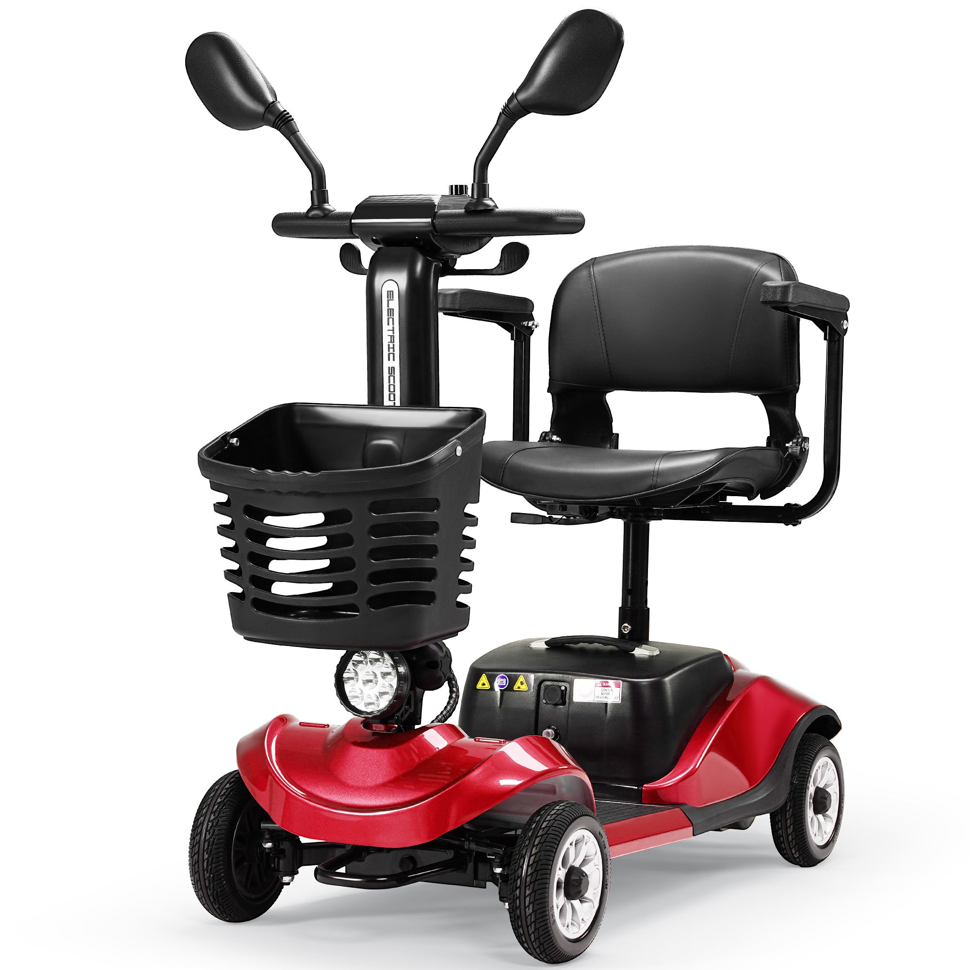 Morrean 4 Wheels Folding Travel Mobility Scooter, Electirc Wheelchair with Basket and Mirror, Best Gift for Seniors, Adult, Red