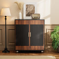 Modular Fluted Buffet Cabinet with Storage, 29" Mid Century Modern Accent Sideboard with Adjustable Shelves, Small Credenza Storage Cabinet Console Table for Dining Room Kitchen Living Room, Walnut