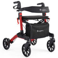 VERPAL Mobility Walker for Seniors, Lightweight Folding Rolling Walker with Seat and Backrest for Seniors and Adult, Red