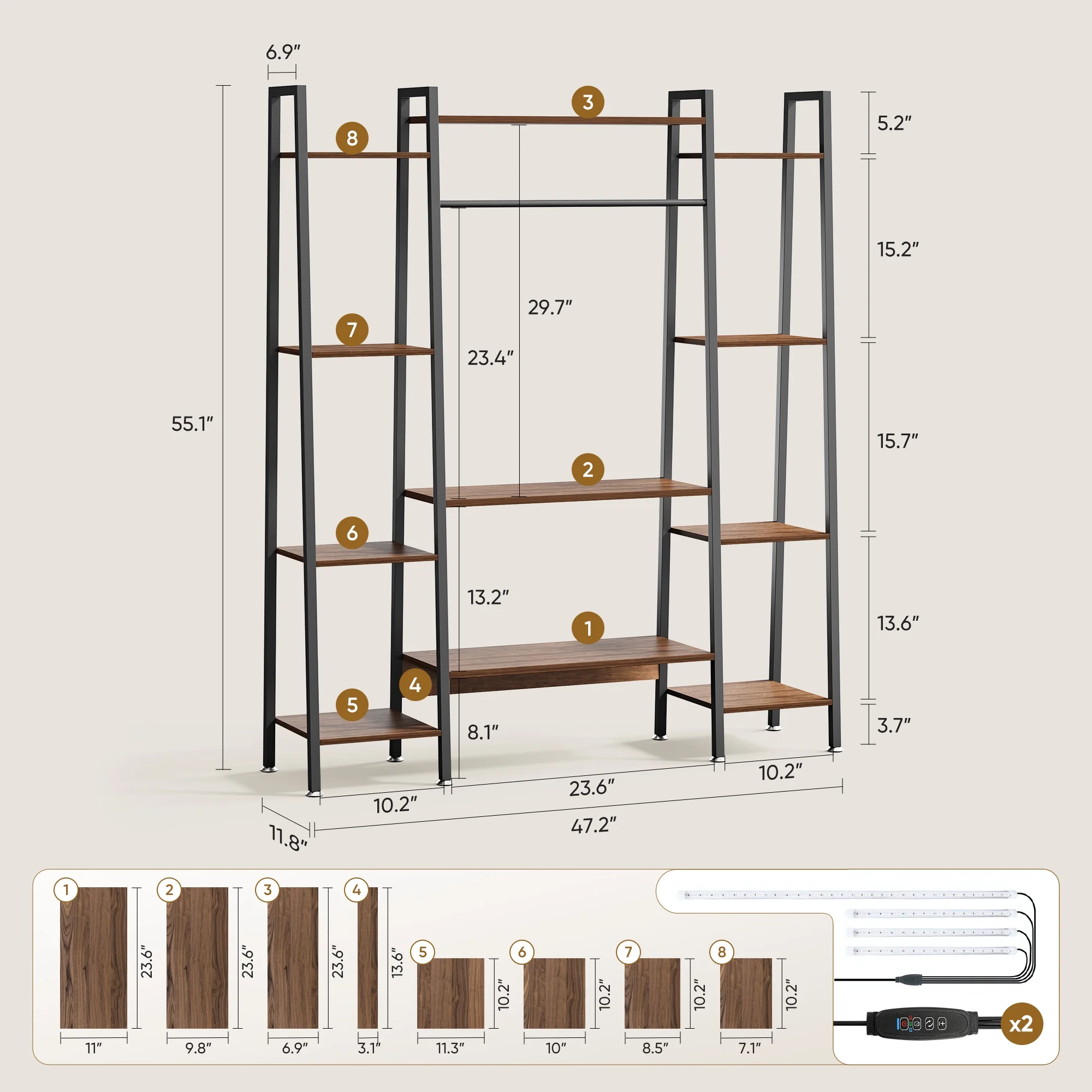 Cottinch 55" Tall Plant Stand,11-Tier Larger Plant Shelf Indoor Outdoor Plant Rack Support 180LB Holds 15 Pots