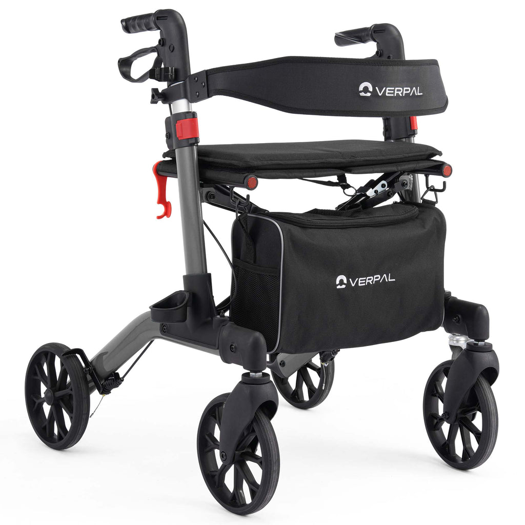 VERPAL Rollator Walker for Seniors, Lightweight Folding Rolling Walker with Seat and Backrest for Seniors and Adult, Gray