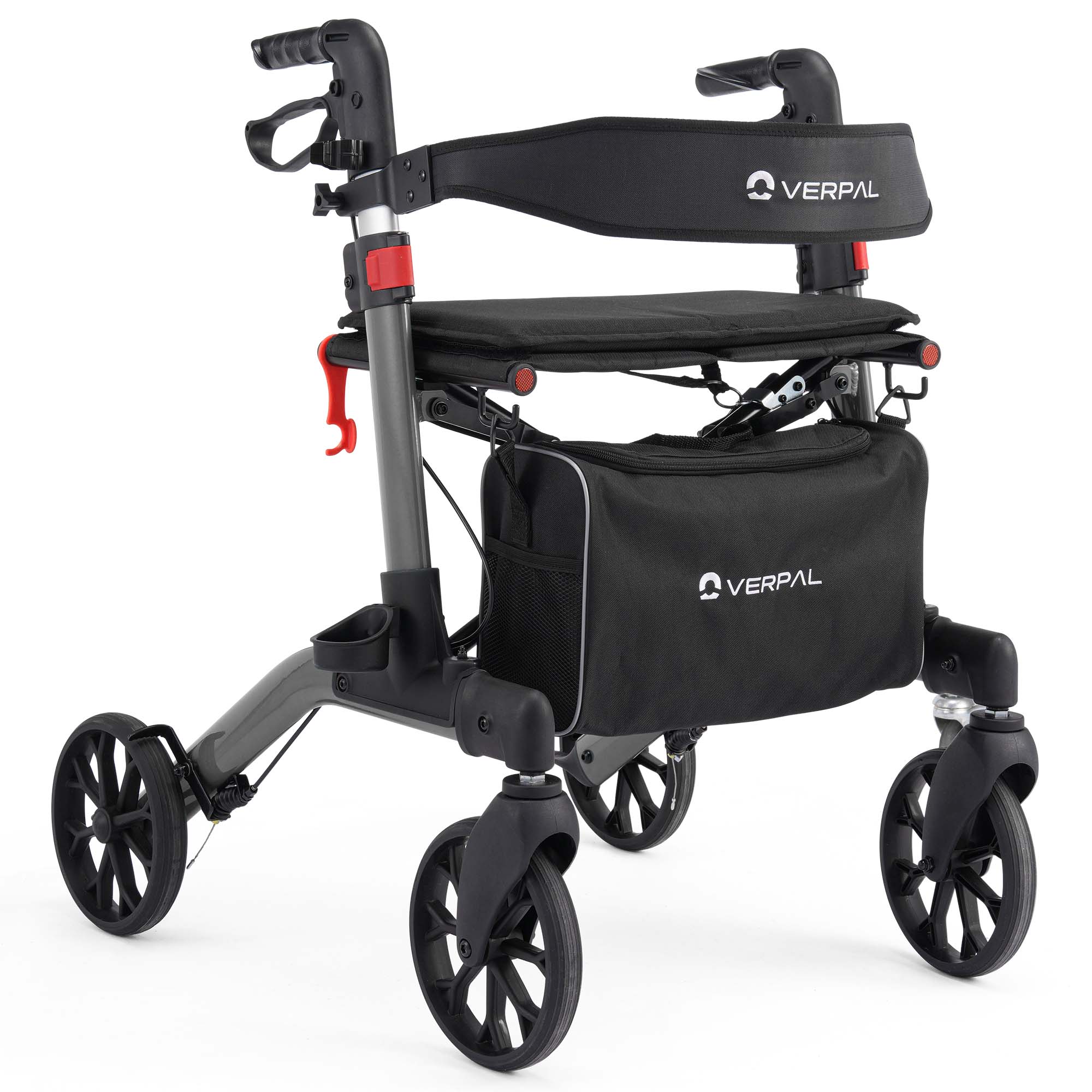 VERPAL Rollator Walker for Seniors, Lightweight Folding Rolling Walker with Seat and Backrest for Seniors and Adult, Gray