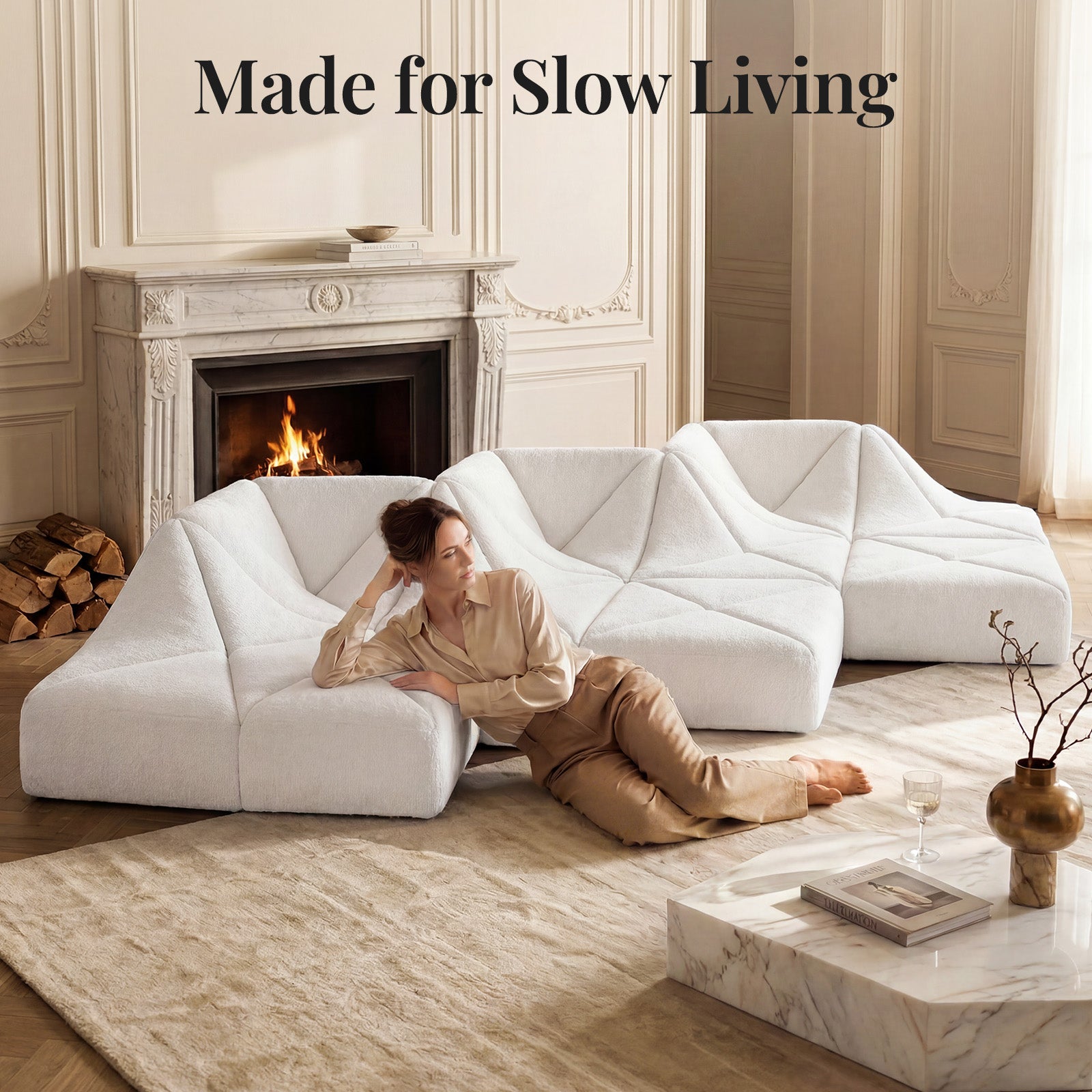 Cottinch Sculptural Modular Sectional Sofa, Triangle Tufted Low Profile Floor Couch for Living Room
