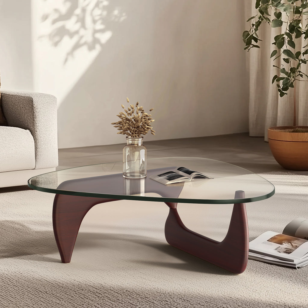 Cottinch 50" Triangle Glass Coffee Table with Wood Base for Living Room Office