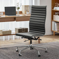 Cottinch Ribbed Office Chair High Back Armless Genuine Leather Ergonomic Desk Chair, Adjustable Height Executive Conference Task Chair Swivel Chair for Home Office