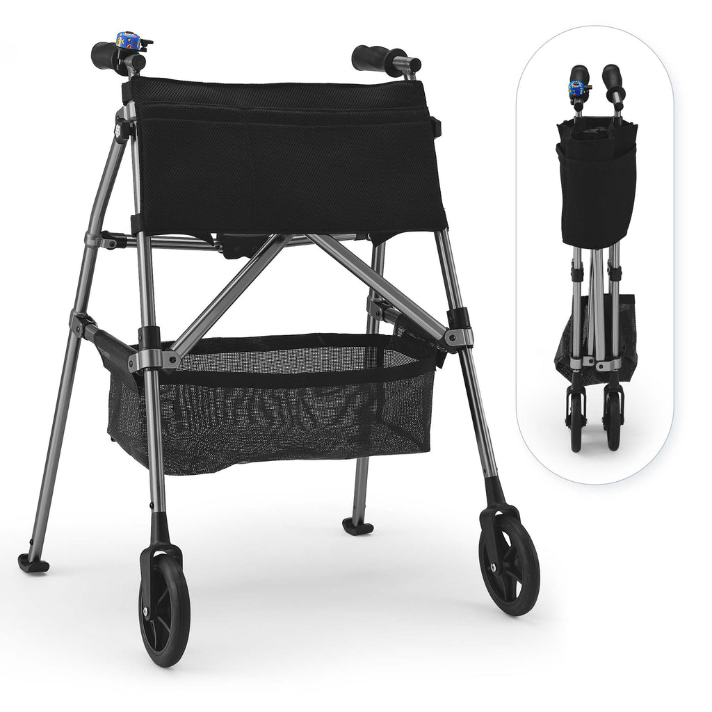 Verpal Lightweight Folding Walker for Seniors with 8 in Wheels, Steel, 330 lb Weight Capacity