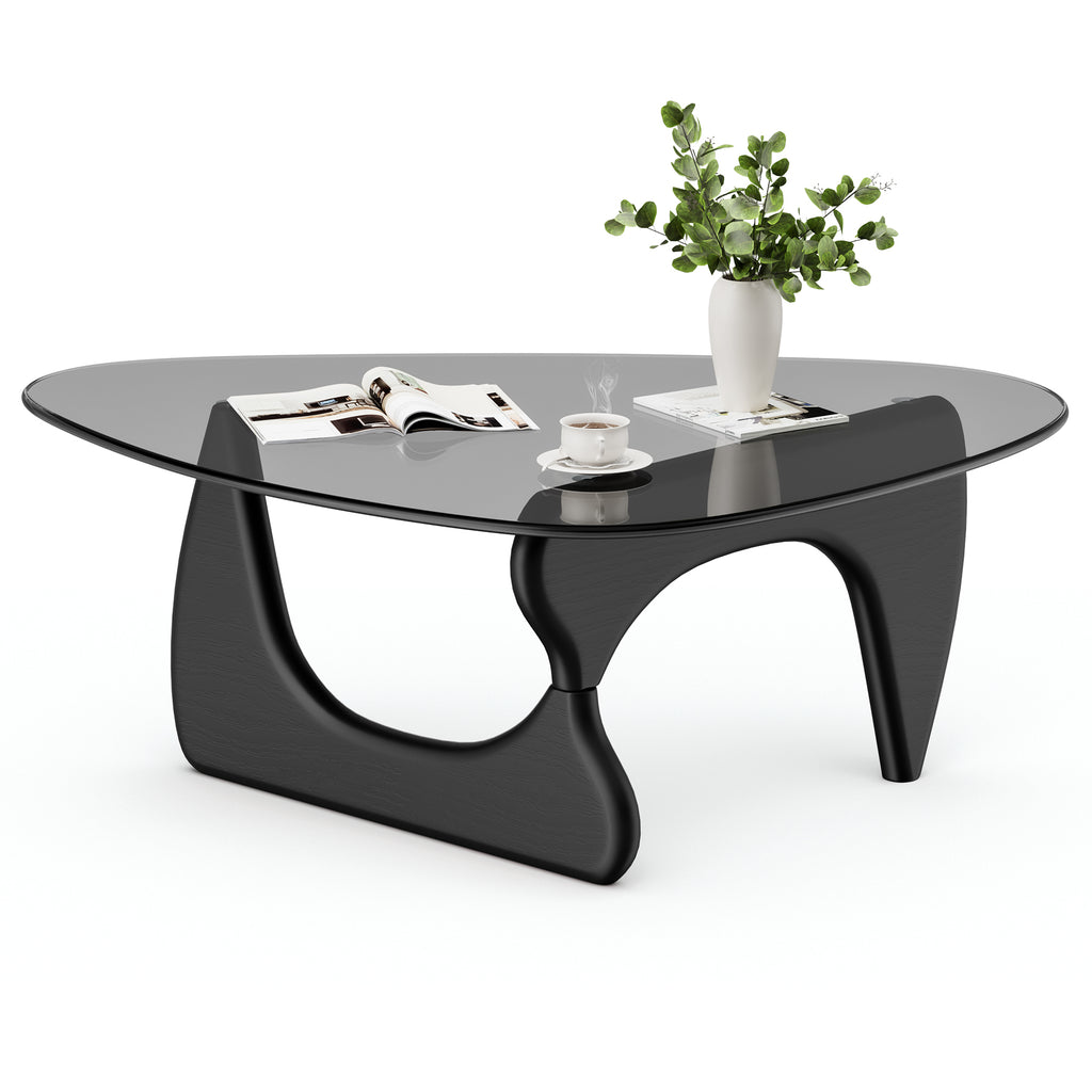 Modern Glass Coffee Table, Tempered Glass Top Center Table with Wood Base for Living Room Bedroom Office