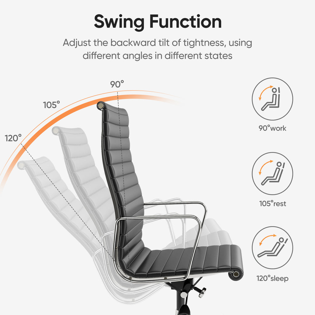 Cottinch Ribbed Genuine Leather Office Chair, Adjustable Ergonomic Computer Chair for Home Office Use