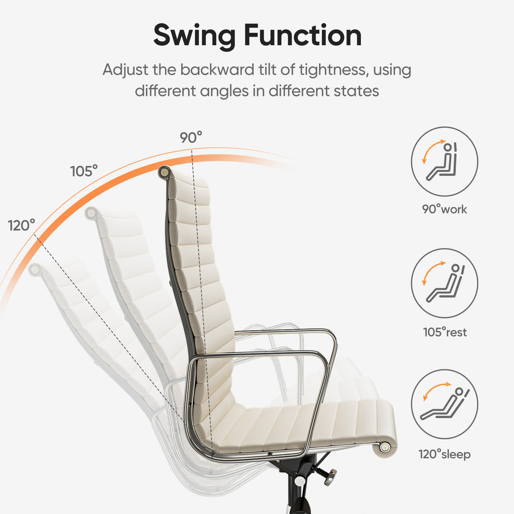 Cottinch Ribbed Genuine Leather Office Chair, Adjustable Ergonomic Computer Chair for Home Office Use