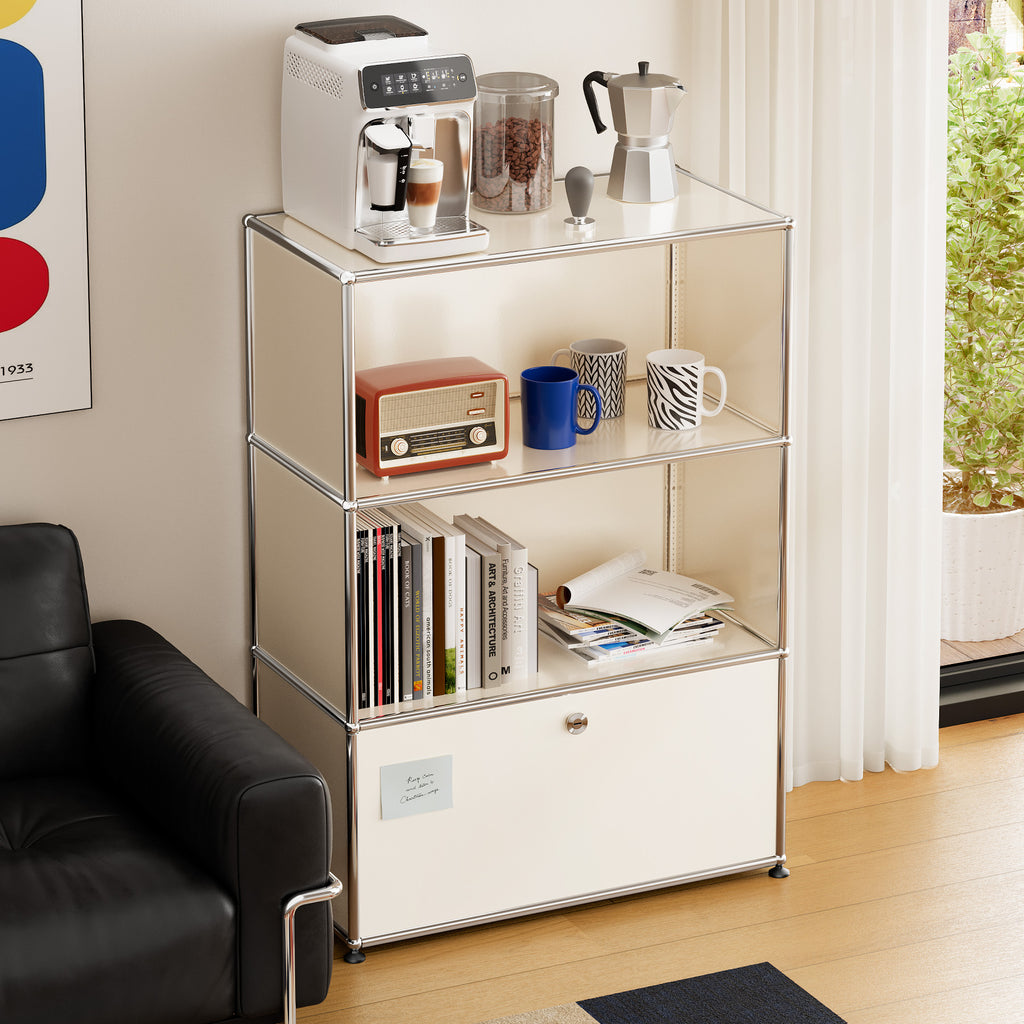 Cottinch Modular Metal TV Cabinet, Open‑Side Media Cabinet with Cable Holes, Storage TV Stand for Living Room Entertainment,White