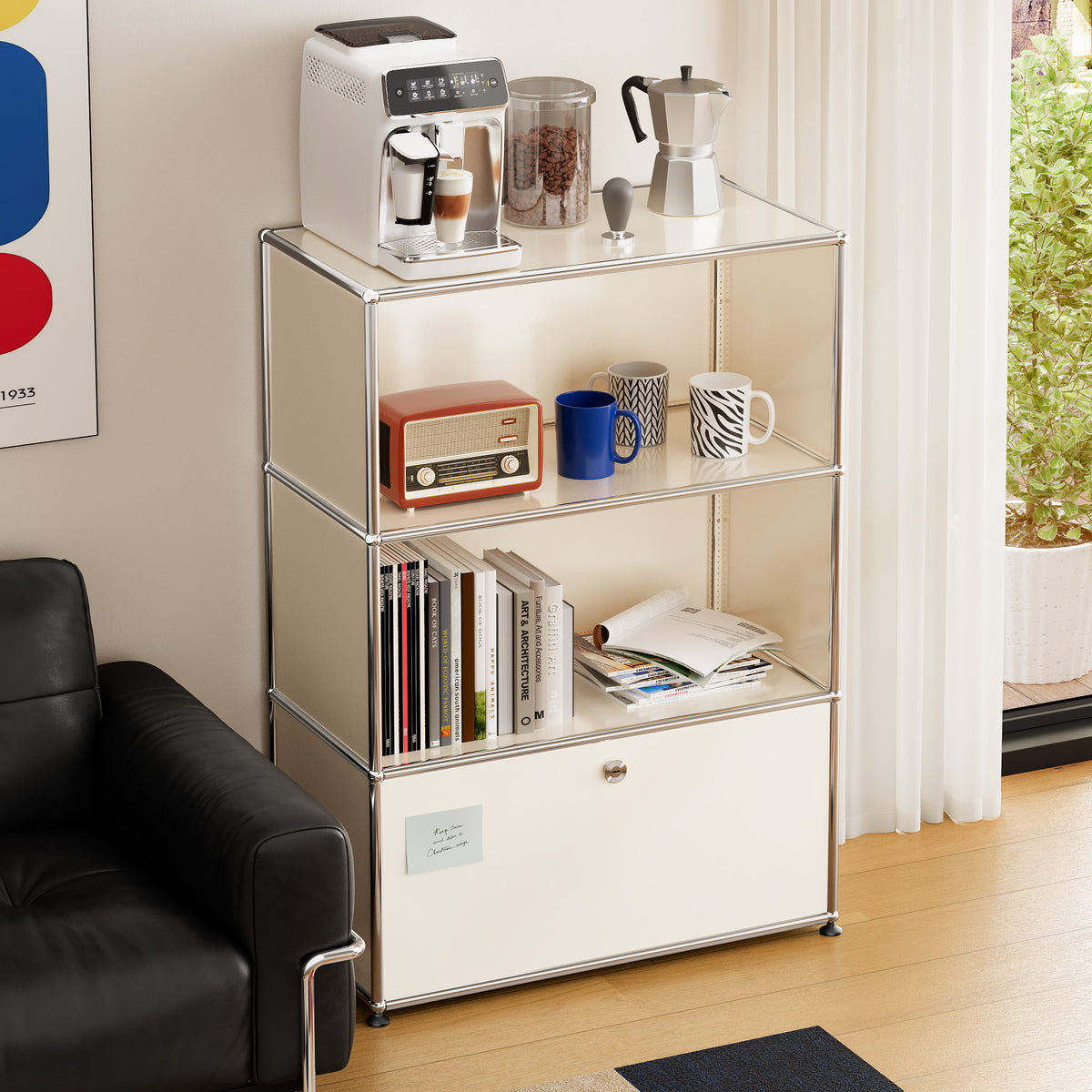 Cottinch Modular Metal TV Cabinet, Open‑Side Media Cabinet with Cable Holes, Storage TV Stand for Living Room Entertainment,White