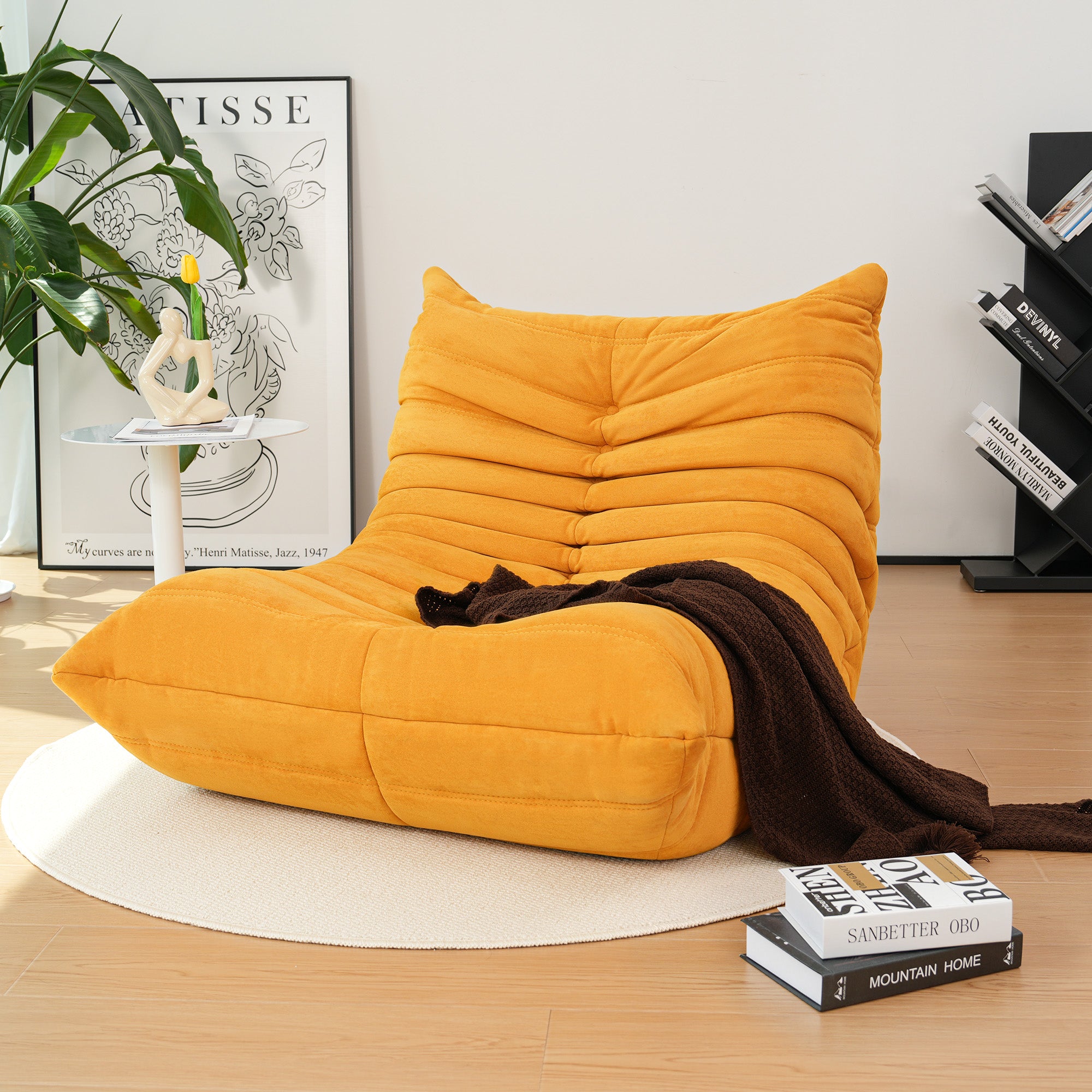 Raffle Pinker Togo Bean Bag Sofa Chair for Adults, Compressed Beanbag Chair Fireside Togo Chair with Memory Foam, Comfy & Soft Suede Floor Lounge Sofa for Living Room Bedroom