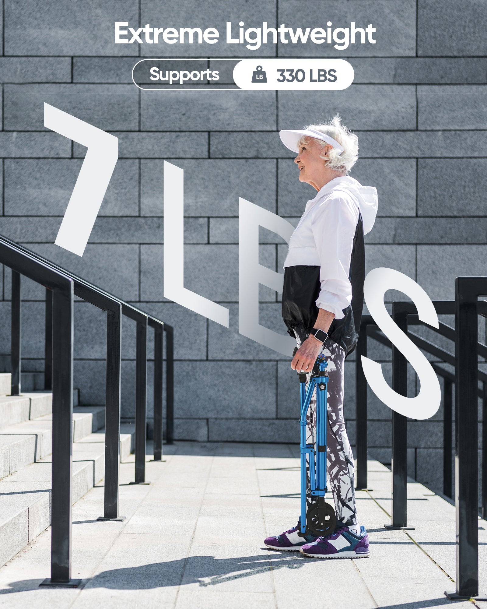 Verpal Lightweight Folding Walker for Seniors with 8 in Wheels, Steel, 330 lb Weight Capacity