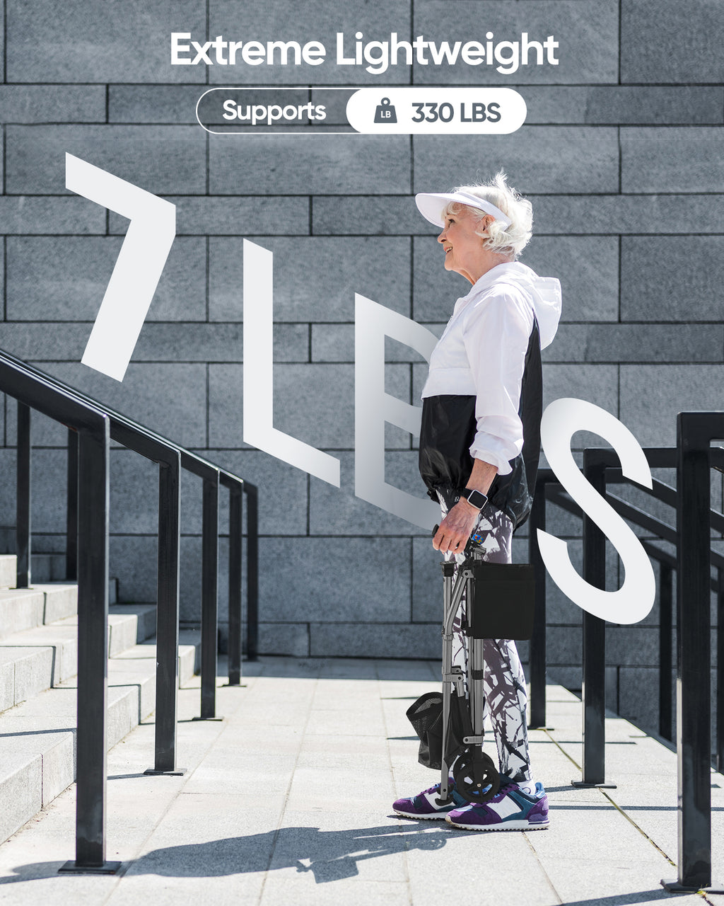 Verpal Lightweight Folding Walker for Seniors with 8 in Wheels, Steel, 330 lb Weight Capacity