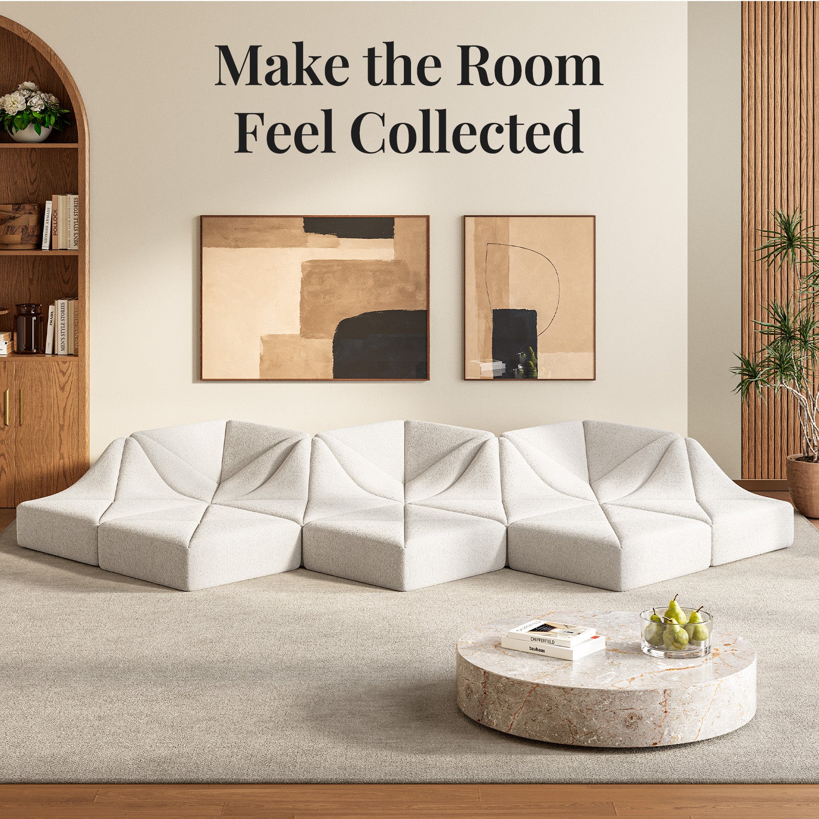 Cottinch Sculptural Modular Sectional Sofa, Triangle Tufted Low Profile Floor Couch for Living Room
