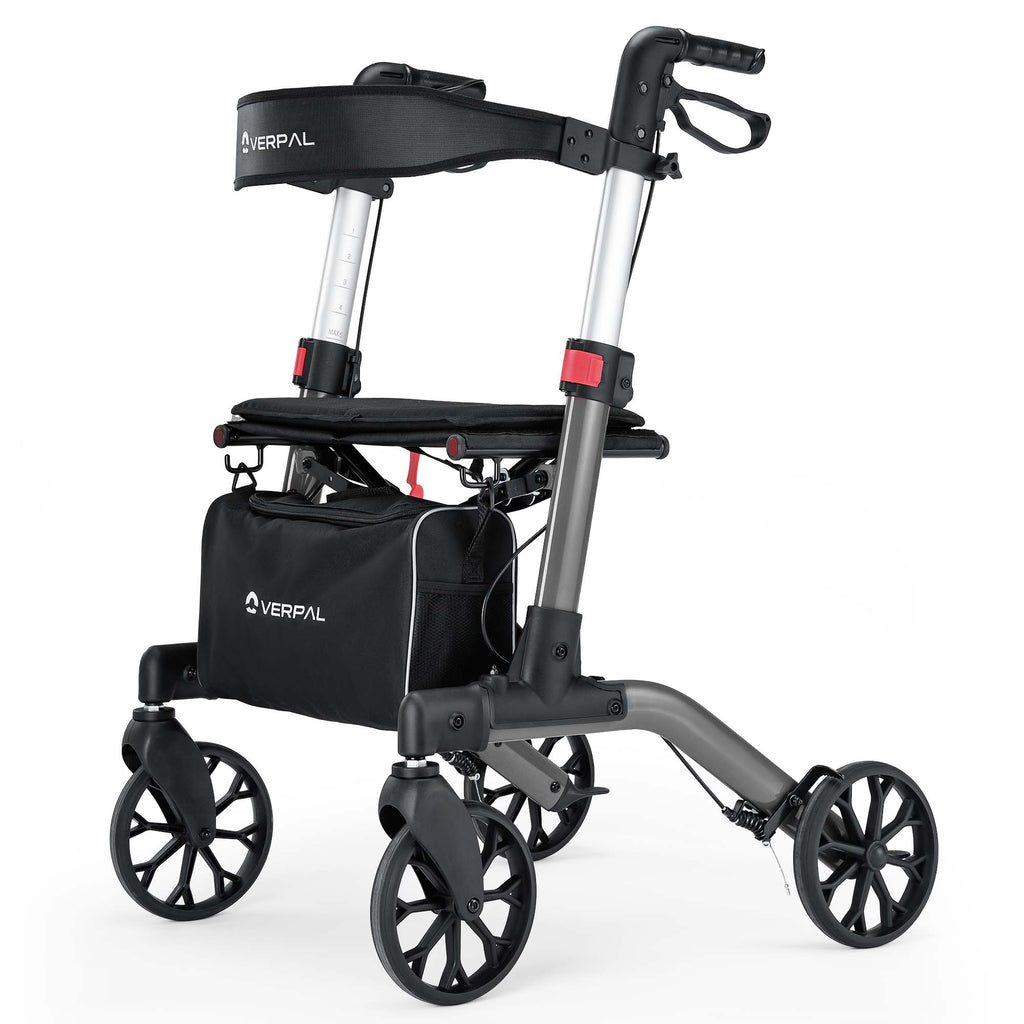 VERPAL Rollator Walker for Seniors, Lightweight Folding Rolling Walker with Seat and Backrest for Seniors and Adult, Gray
