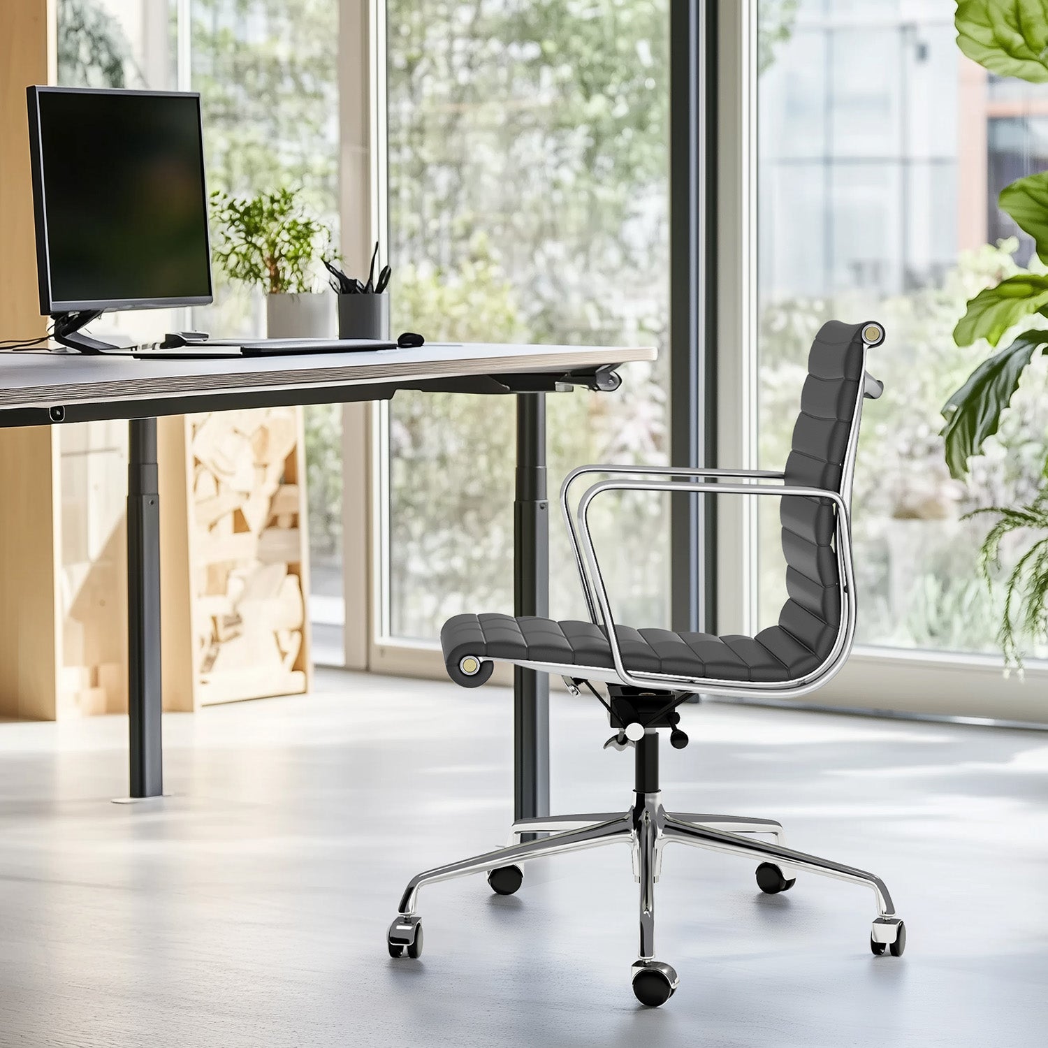 Cottinch Ribbed Genuine Leather Office Chair, Adjustable Ergonomic Computer Chair for Home Office Use