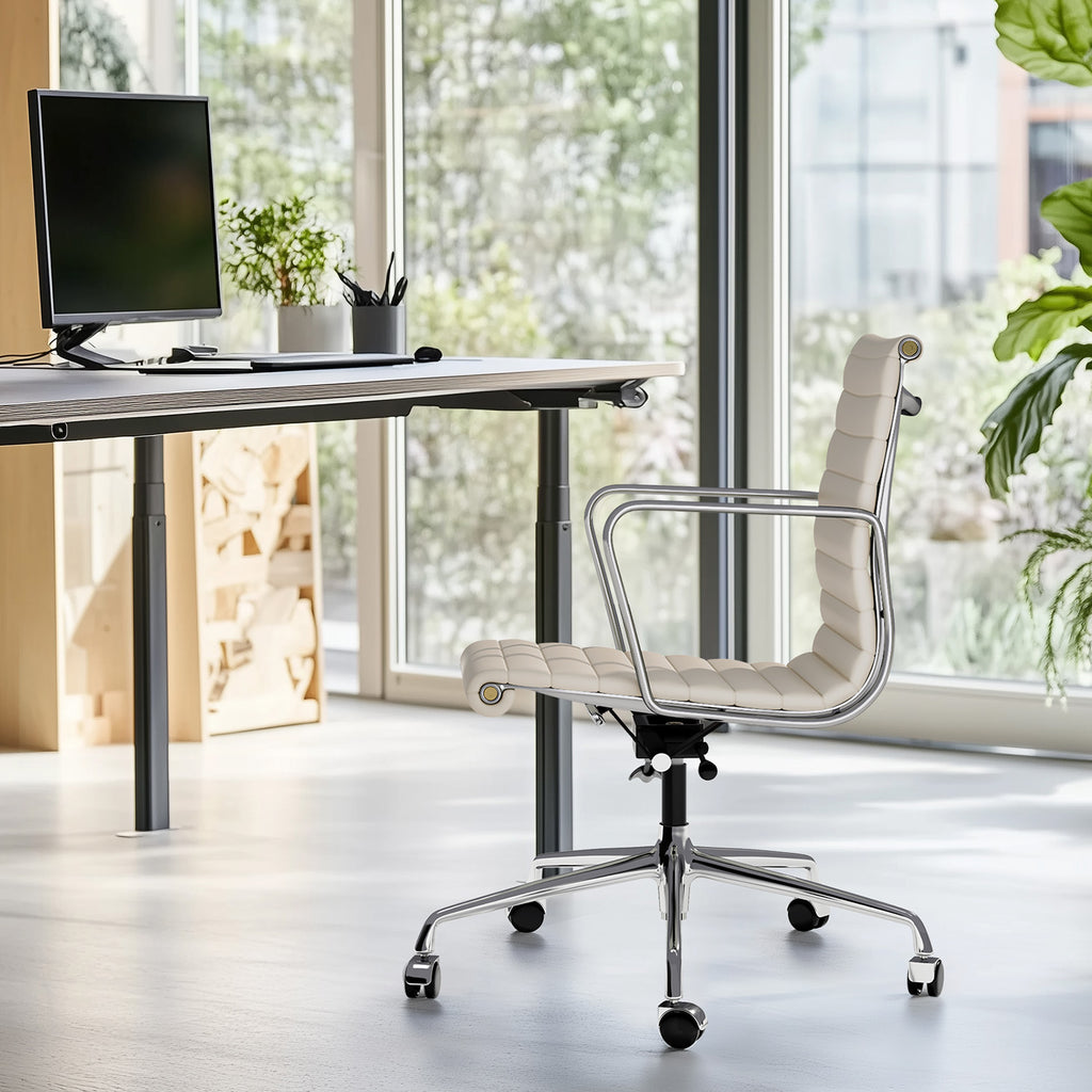 Cottinch Ribbed Genuine Leather Office Chair, Adjustable Ergonomic Computer Chair for Home Office Use