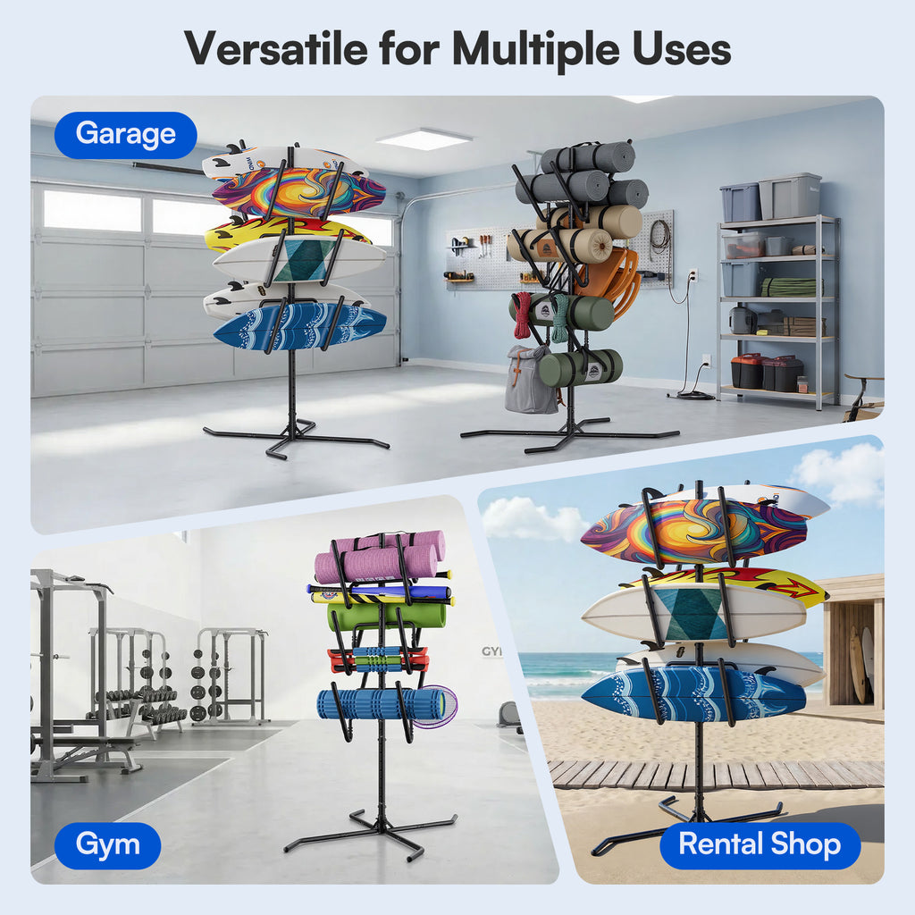 Cottinch Freestanding Surfboard Rack, Heavy Duty Steel Surfboard Storage Rack with Protective Foam, Adjustable Vertical Holder for Surfboards, SUPs, Paddle Boards & Snowboards, Indoor & Garage Use