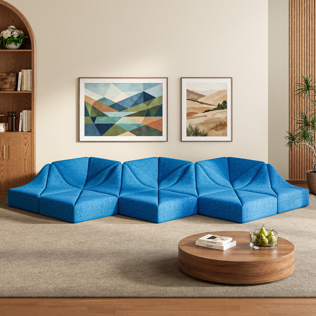 Cottinch Sculptural Modular Sectional Sofa, Triangle Tufted Low Profile Floor Couch for Living Room