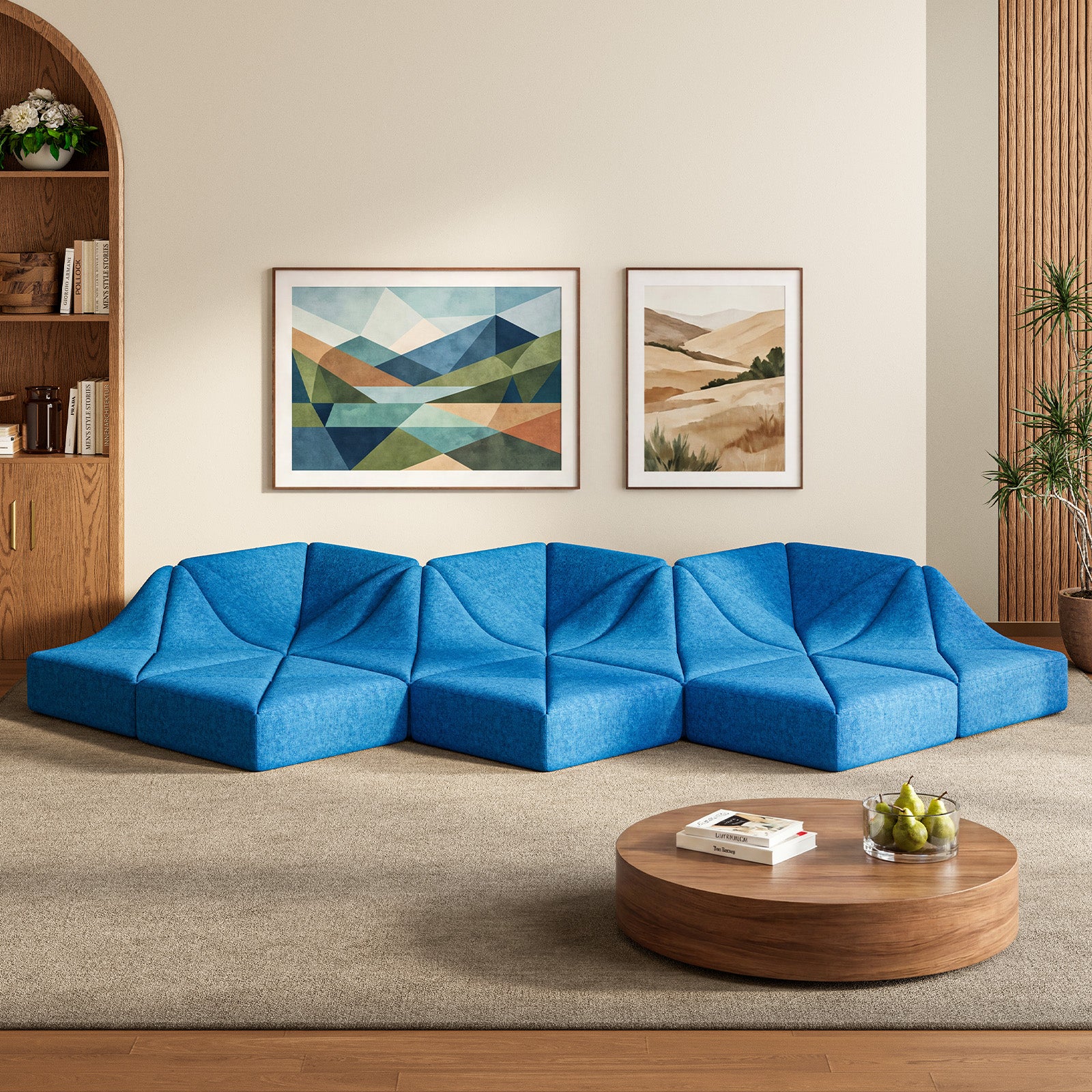 Cottinch Sculptural Modular Sectional Sofa, Triangle Tufted Low Profile Floor Couch for Living Room