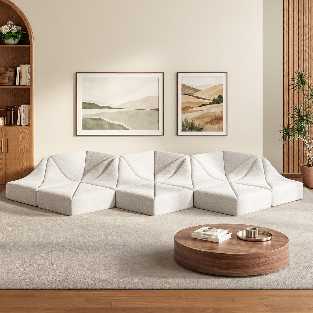 Cottinch Sculptural Modular Sectional Sofa, Triangle Tufted Low Profile Floor Couch for Living Room