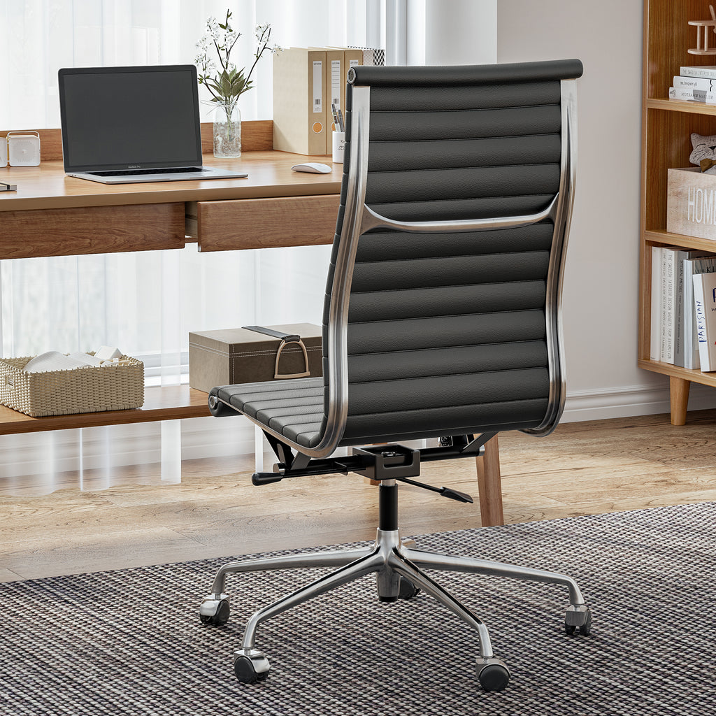 Cottinch Ribbed Office Chair High Back Armless Genuine Leather Ergonomic Desk Chair, Adjustable Height Executive Conference Task Chair Swivel Chair for Home Office