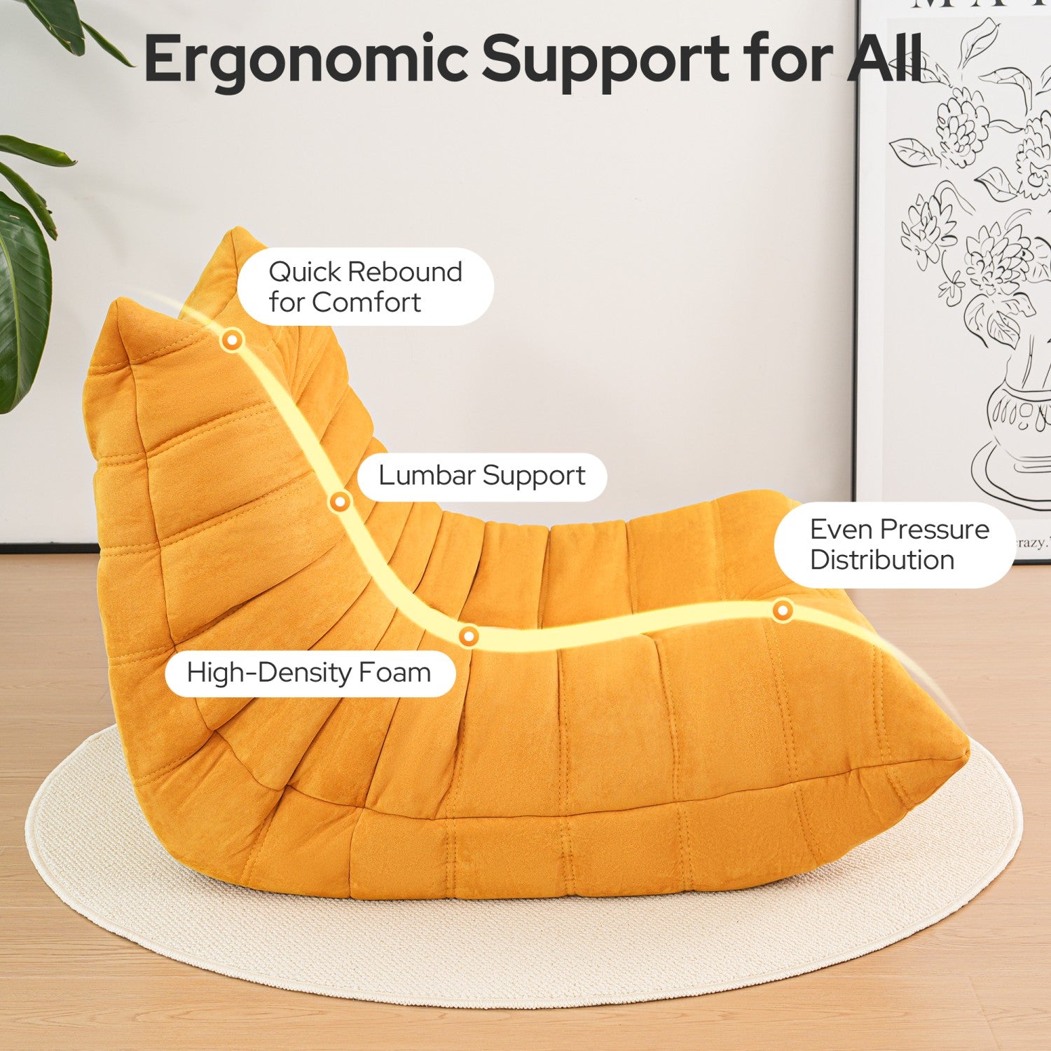 Raffle Pinker Togo Bean Bag Sofa Chair for Adults, Compressed Beanbag Chair Fireside Togo Chair with Memory Foam, Comfy & Soft Suede Floor Lounge Sofa for Living Room Bedroom