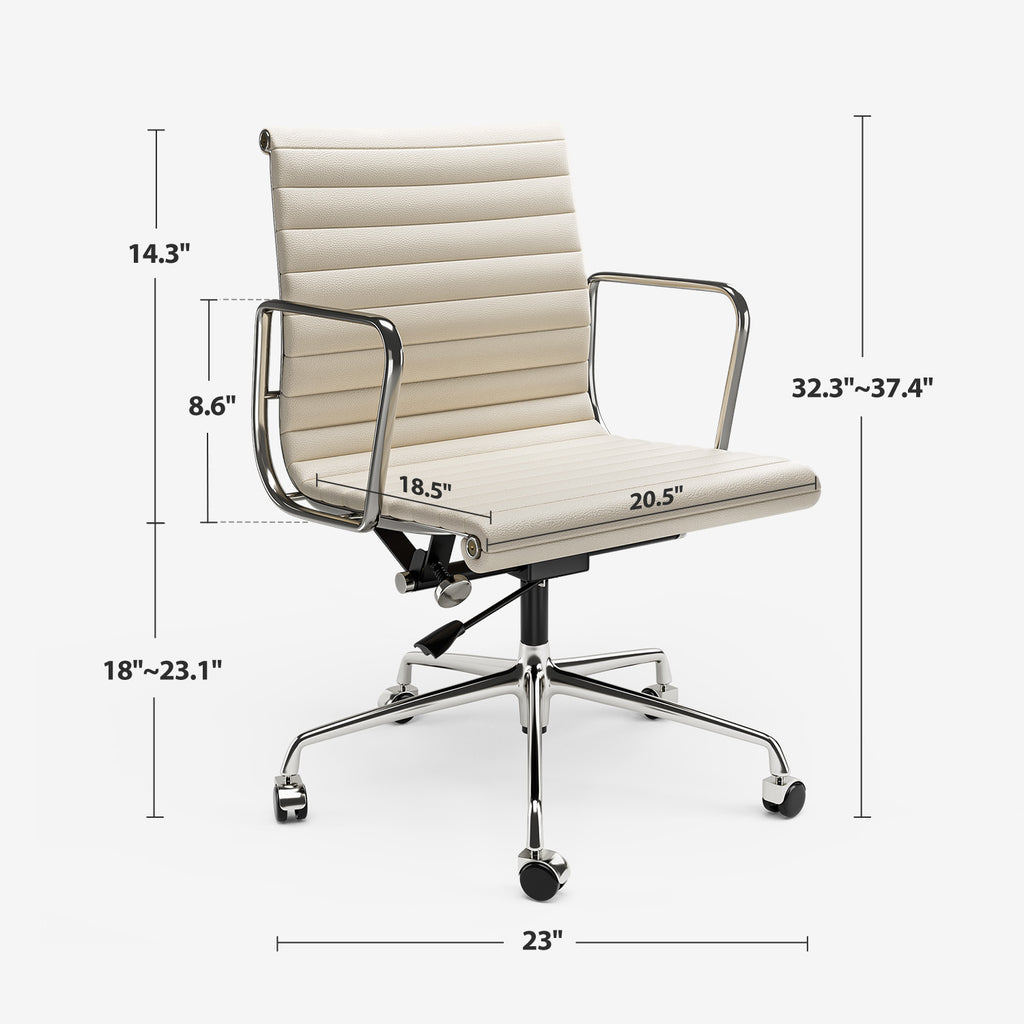 Cottinch Ribbed Genuine Leather Office Chair, Adjustable Ergonomic Computer Chair for Home Office Use