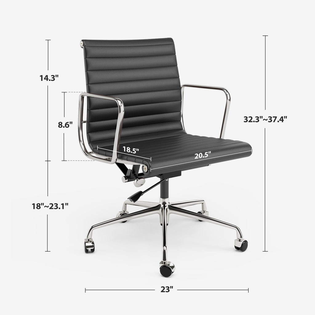 Cottinch Ribbed Genuine Leather Office Chair, Adjustable Ergonomic Computer Chair for Home Office Use