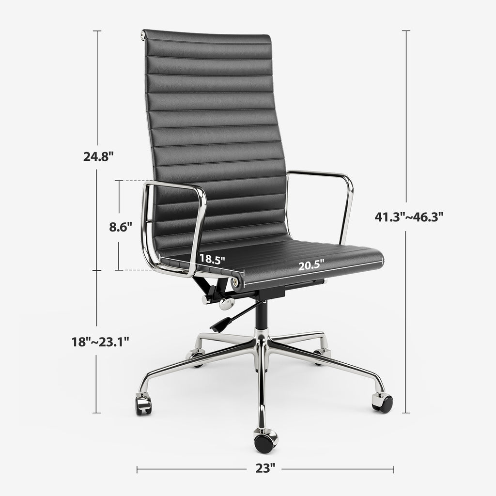 Raffle Pinker Ribbed Genuine Leather Office Desk Chair High Back Executive Conference Room Chair Adjustable Computer Chair Swivel Chair with Arms for Home Office