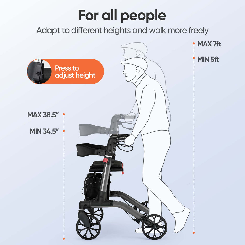 VERPAL Rollator Walker for Seniors, Lightweight Folding Rolling Walker with Seat and Backrest for Seniors and Adult, Gray