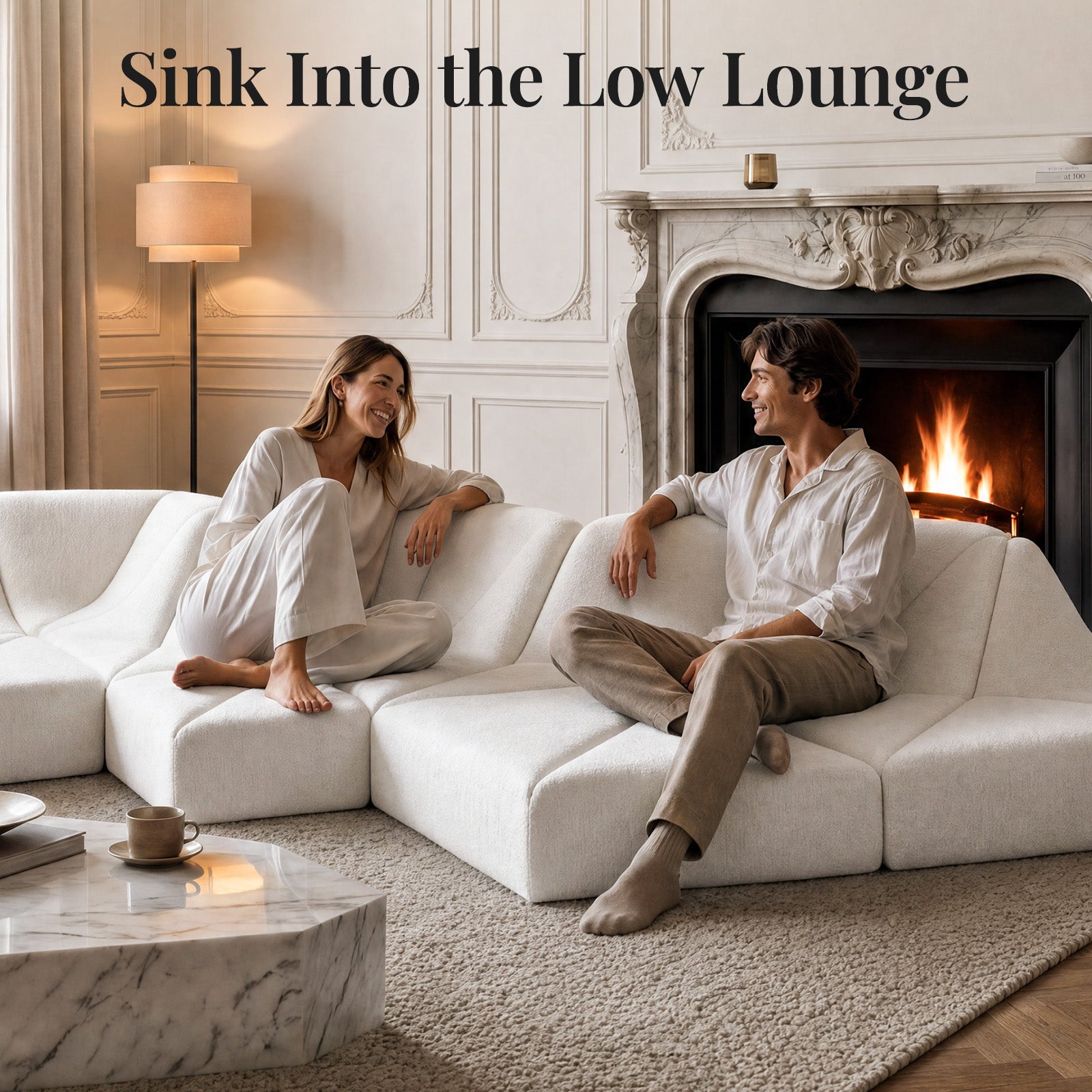 Cottinch Sculptural Modular Sectional Sofa, Triangle Tufted Low Profile Floor Couch for Living Room