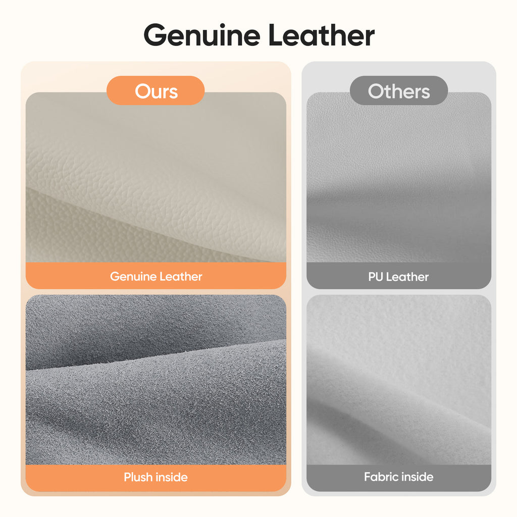 Cottinch Ribbed Genuine Leather Office Chair, Adjustable Ergonomic Computer Chair for Home Office Use