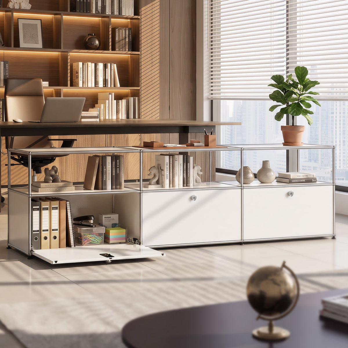 Cottinch Modular Metal TV Cabinet, Open‑Side Media Cabinet with Cable Holes, Storage TV Stand for Living Room Entertainment,White