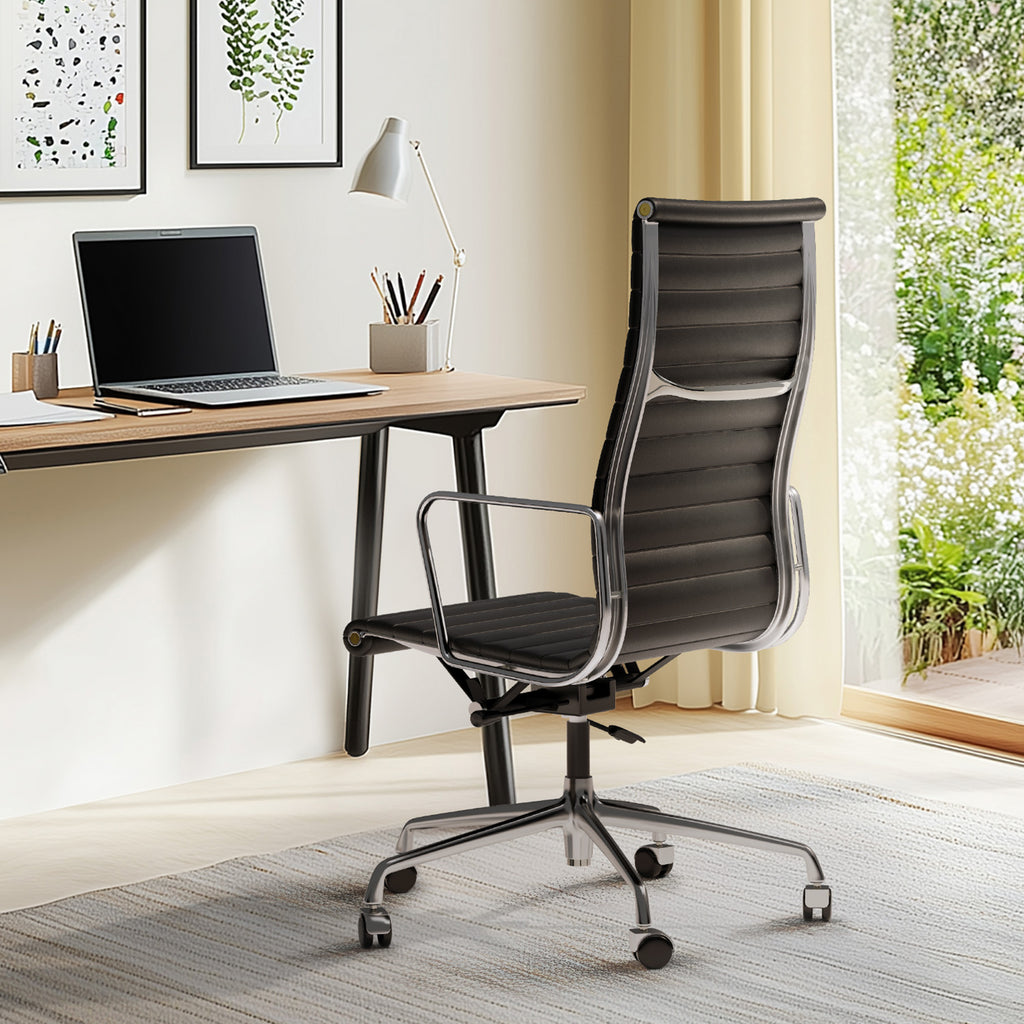 Cottinch Ribbed Genuine Leather Office Chair, Adjustable Ergonomic Computer Chair for Home Office Use
