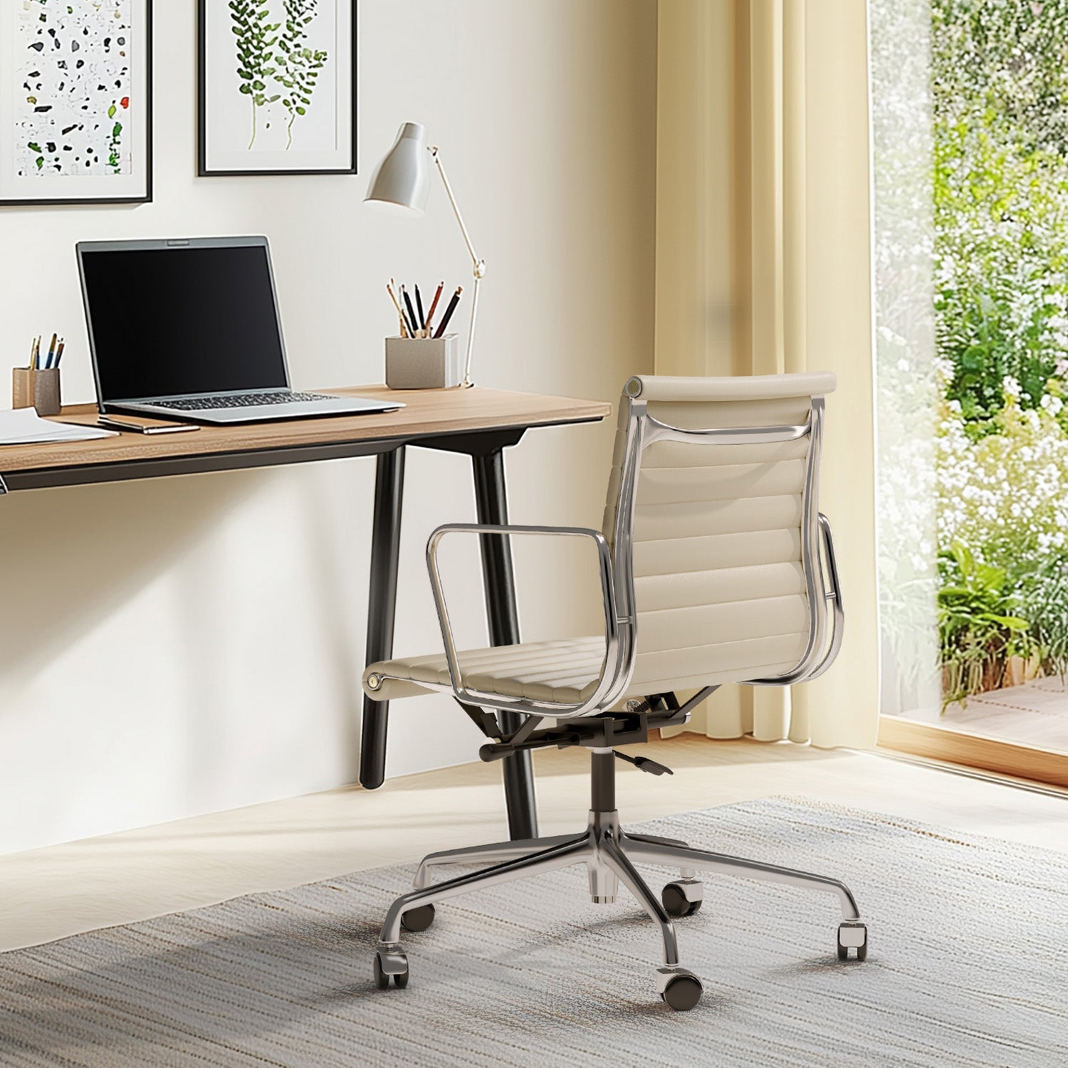 Cottinch Ribbed Genuine Leather Office Chair, Adjustable Ergonomic Computer Chair for Home Office Use