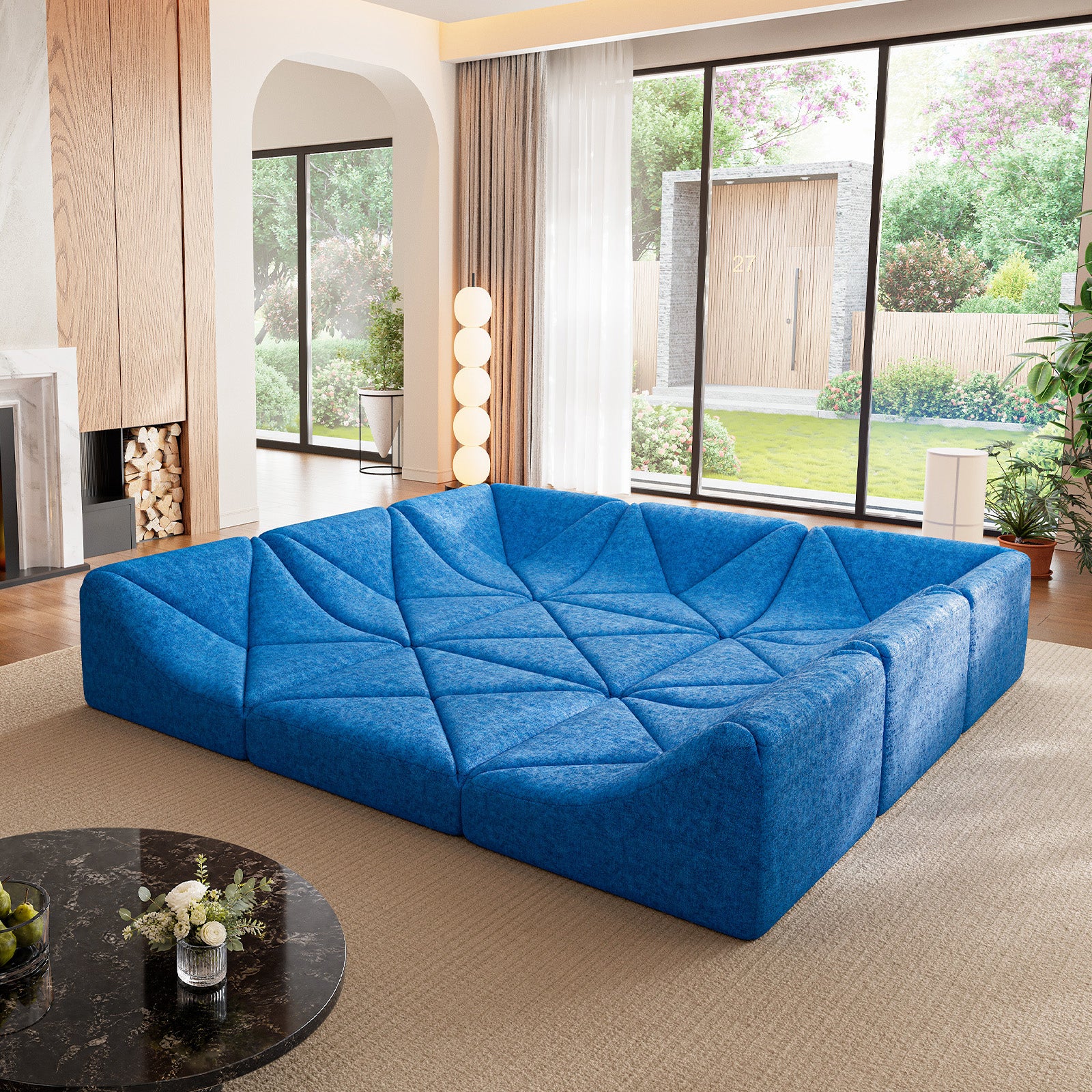 Cottinch Sculptural Modular Sectional Sofa, Triangle Tufted Low Profile Floor Couch for Living Room