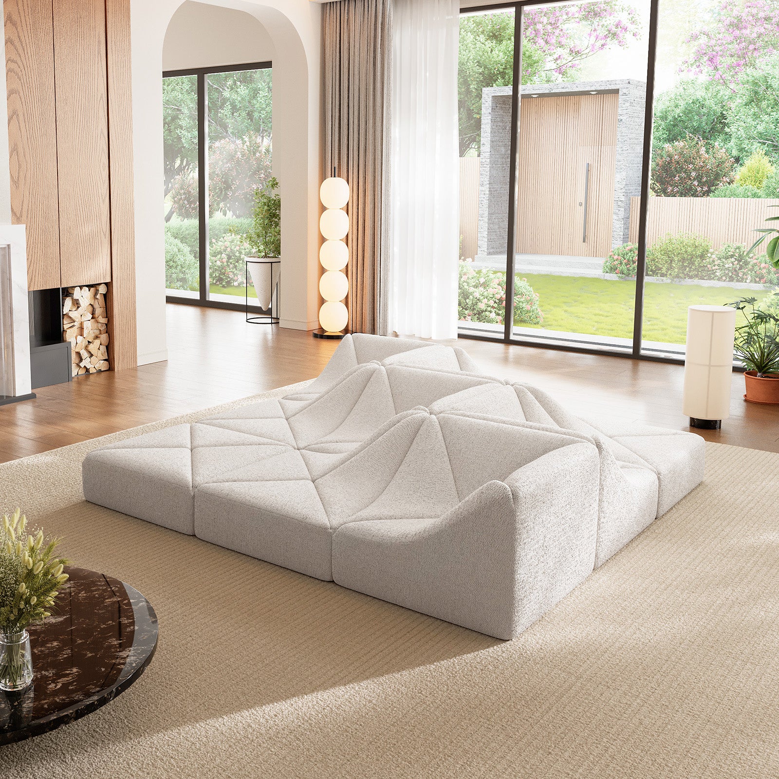 Cottinch Sculptural Modular Sectional Sofa, Triangle Tufted Low Profile Floor Couch for Living Room