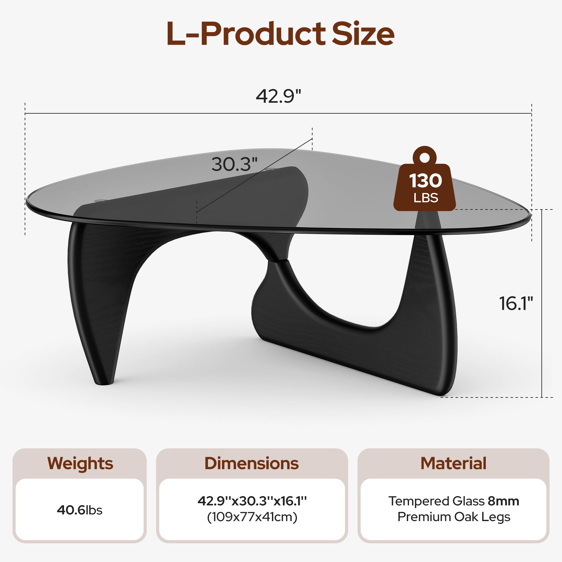 Modern Glass Coffee Table, Tempered Glass Top Center Table with Wood Base for Living Room Bedroom Office