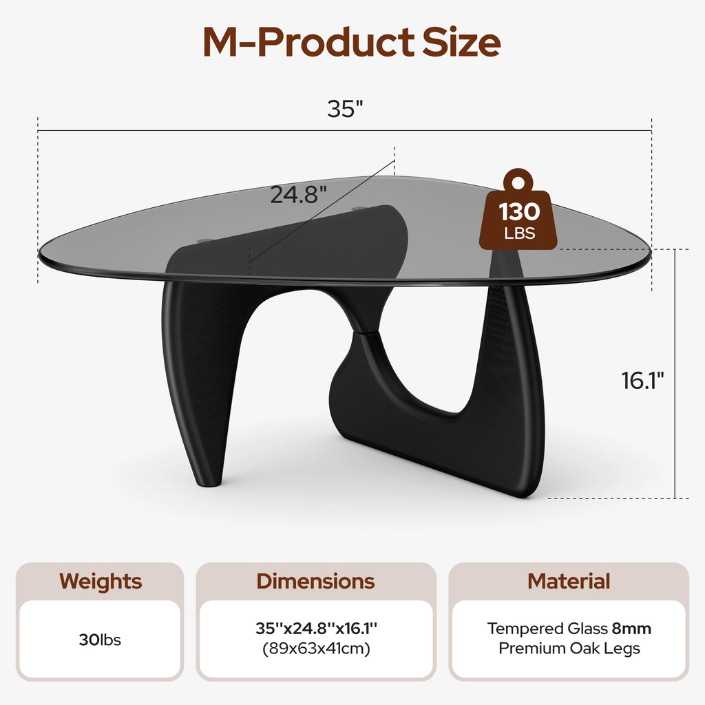 Modern Glass Coffee Table, Tempered Glass Top Center Table with Wood Base for Living Room Bedroom Office