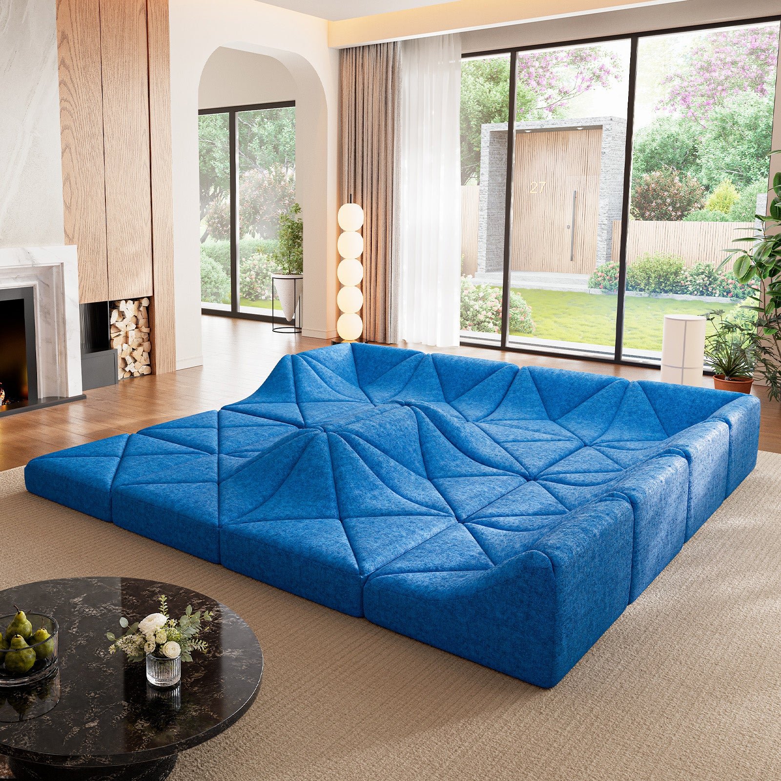 Cottinch Sculptural Modular Sectional Sofa, Triangle Tufted Low Profile Floor Couch for Living Room