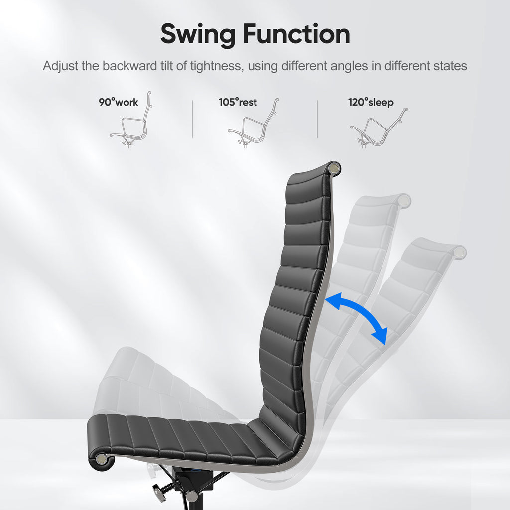 Cottinch Ribbed Office Chair High Back Armless Genuine Leather Ergonomic Desk Chair, Adjustable Height Executive Conference Task Chair Swivel Chair for Home Office