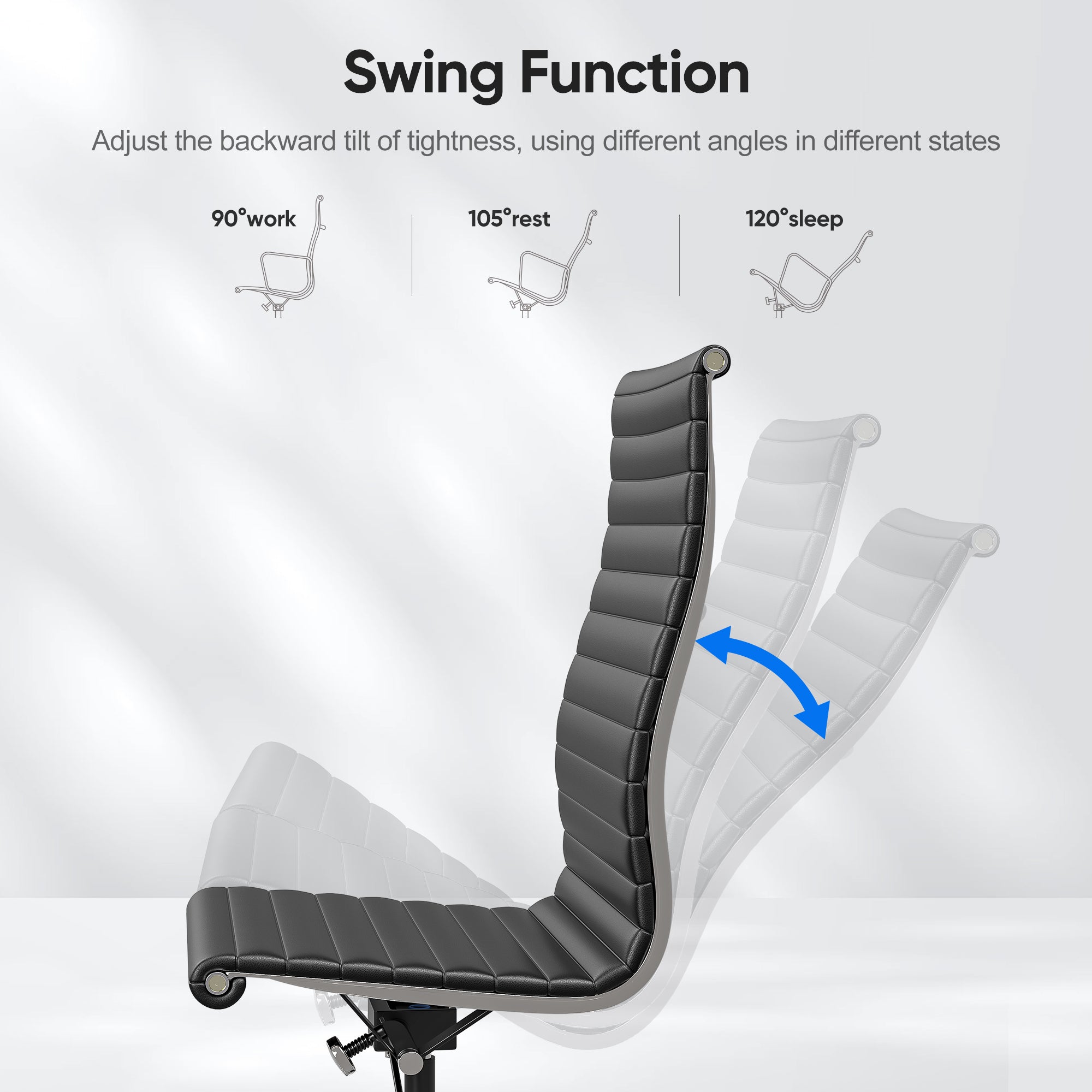 Cottinch Ribbed Office Chair High Back Armless Genuine Leather Ergonomic Desk Chair, Adjustable Height Executive Conference Task Chair Swivel Chair for Home Office