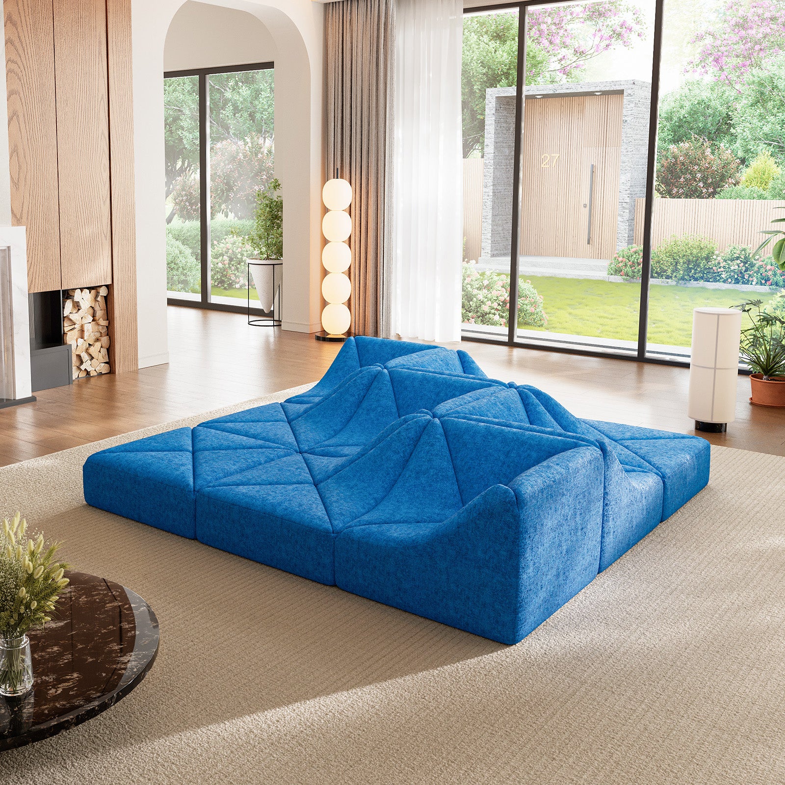 Cottinch Sculptural Modular Sectional Sofa, Triangle Tufted Low Profile Floor Couch for Living Room