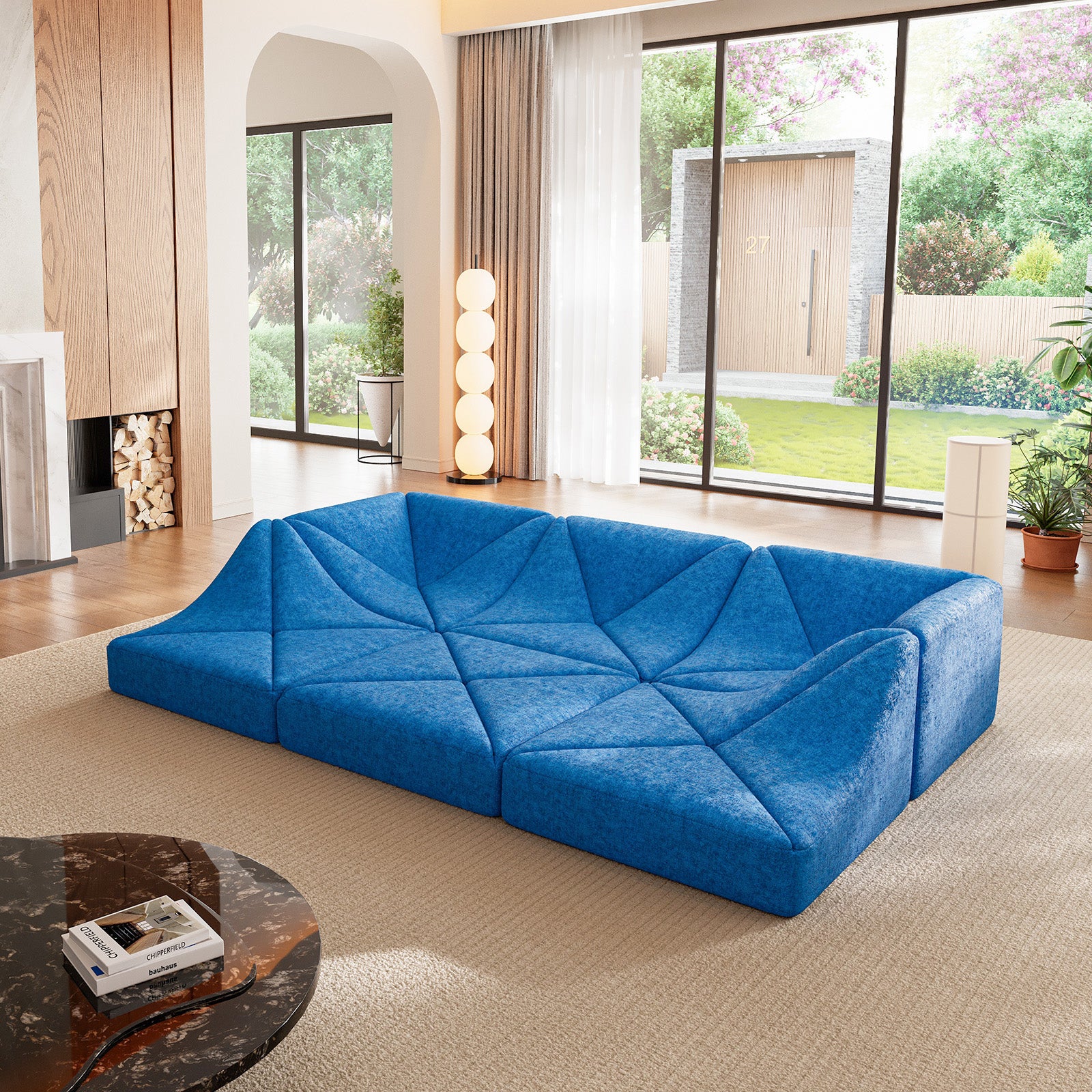 Cottinch Sculptural Modular Sectional Sofa, Triangle Tufted Low Profile Floor Couch for Living Room