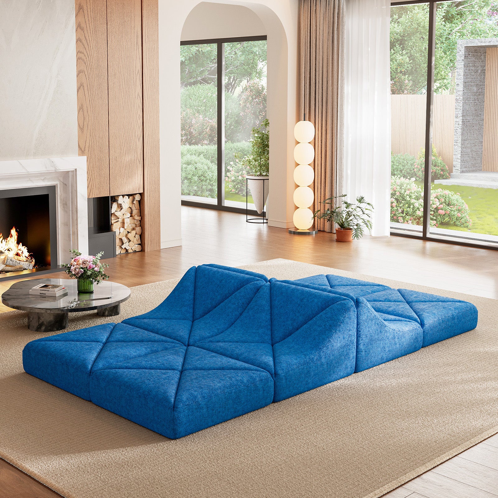 Cottinch Sculptural Modular Sectional Sofa, Triangle Tufted Low Profile Floor Couch for Living Room