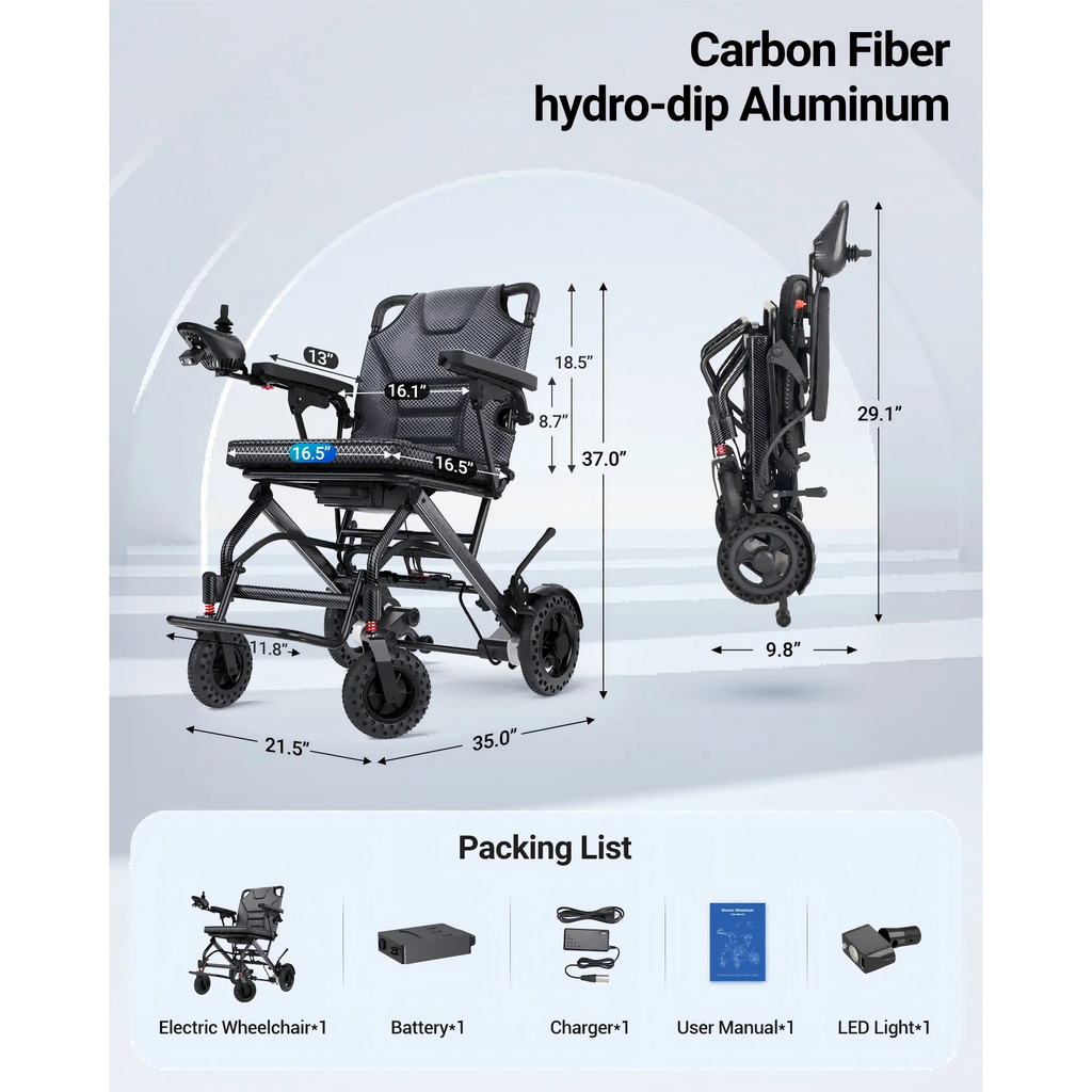 Wefree Lightweight Foldable Electric Wheelchair 16.5" Padded Seat,5-Speed All Terrain Motorize Wheelchair for Adult Senior,6Ah Battery,250lb Limit