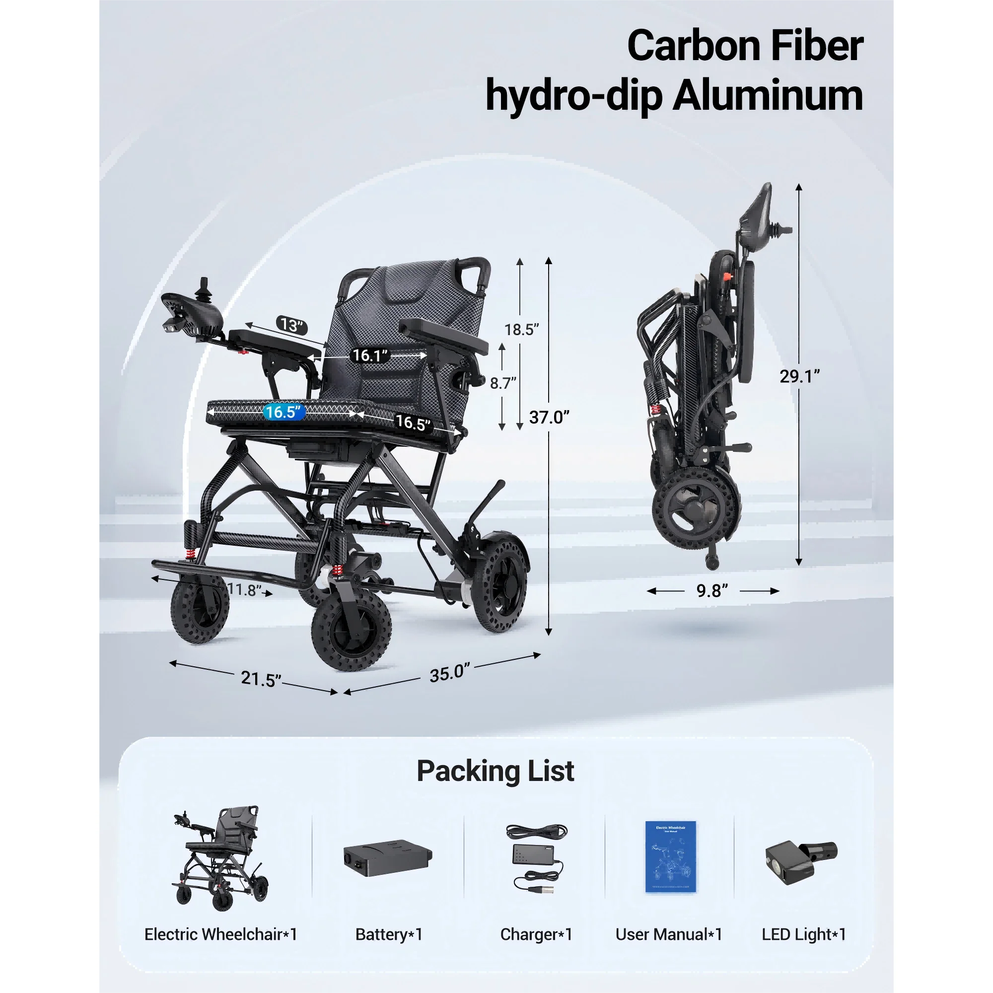 Wefree Lightweight Foldable Electric Wheelchair 16.5" Padded Seat,5-Speed All Terrain Motorize Wheelchair for Adult Senior,6Ah Battery,250lb Limit