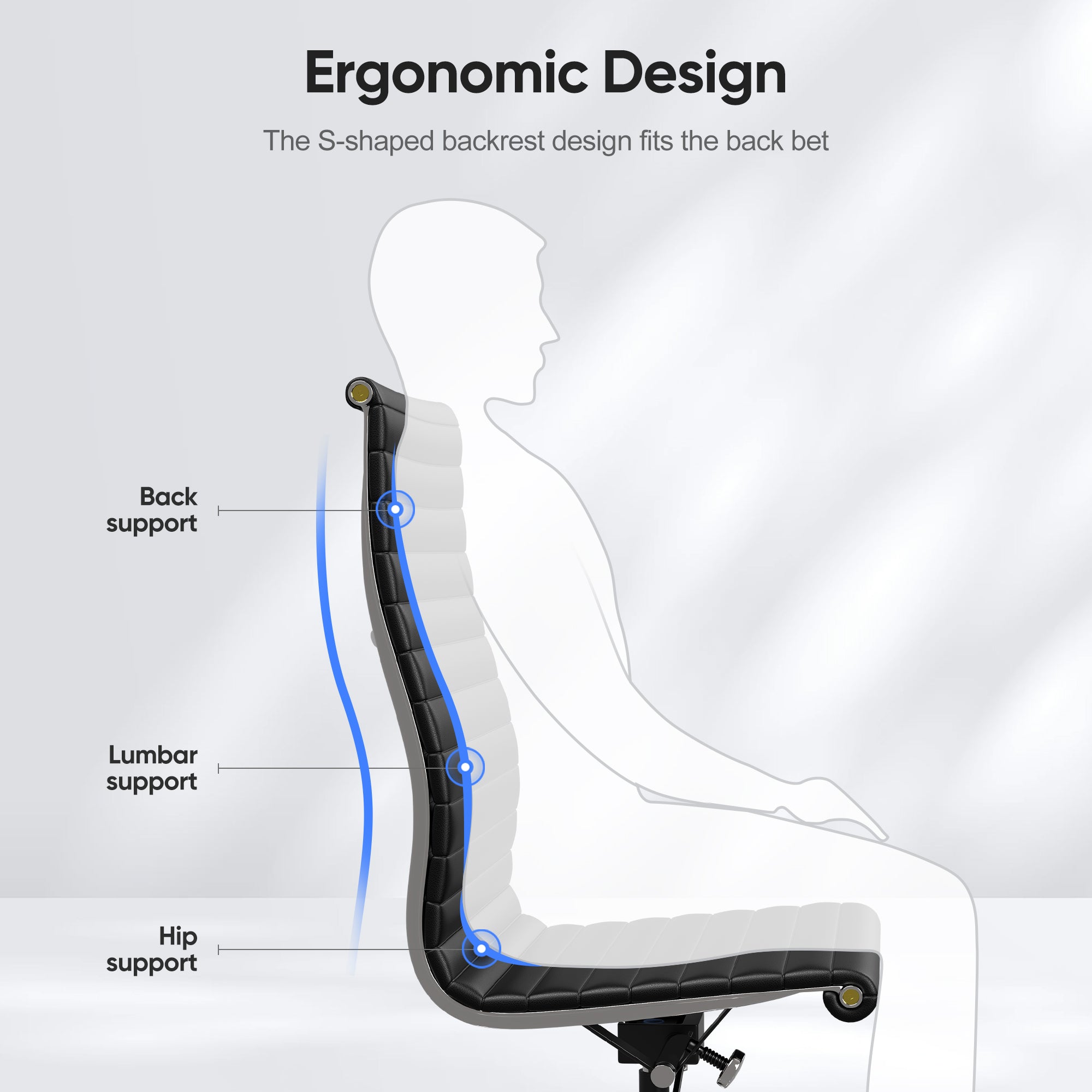 Cottinch Ribbed Office Chair High Back Armless Genuine Leather Ergonomic Desk Chair, Adjustable Height Executive Conference Task Chair Swivel Chair for Home Office
